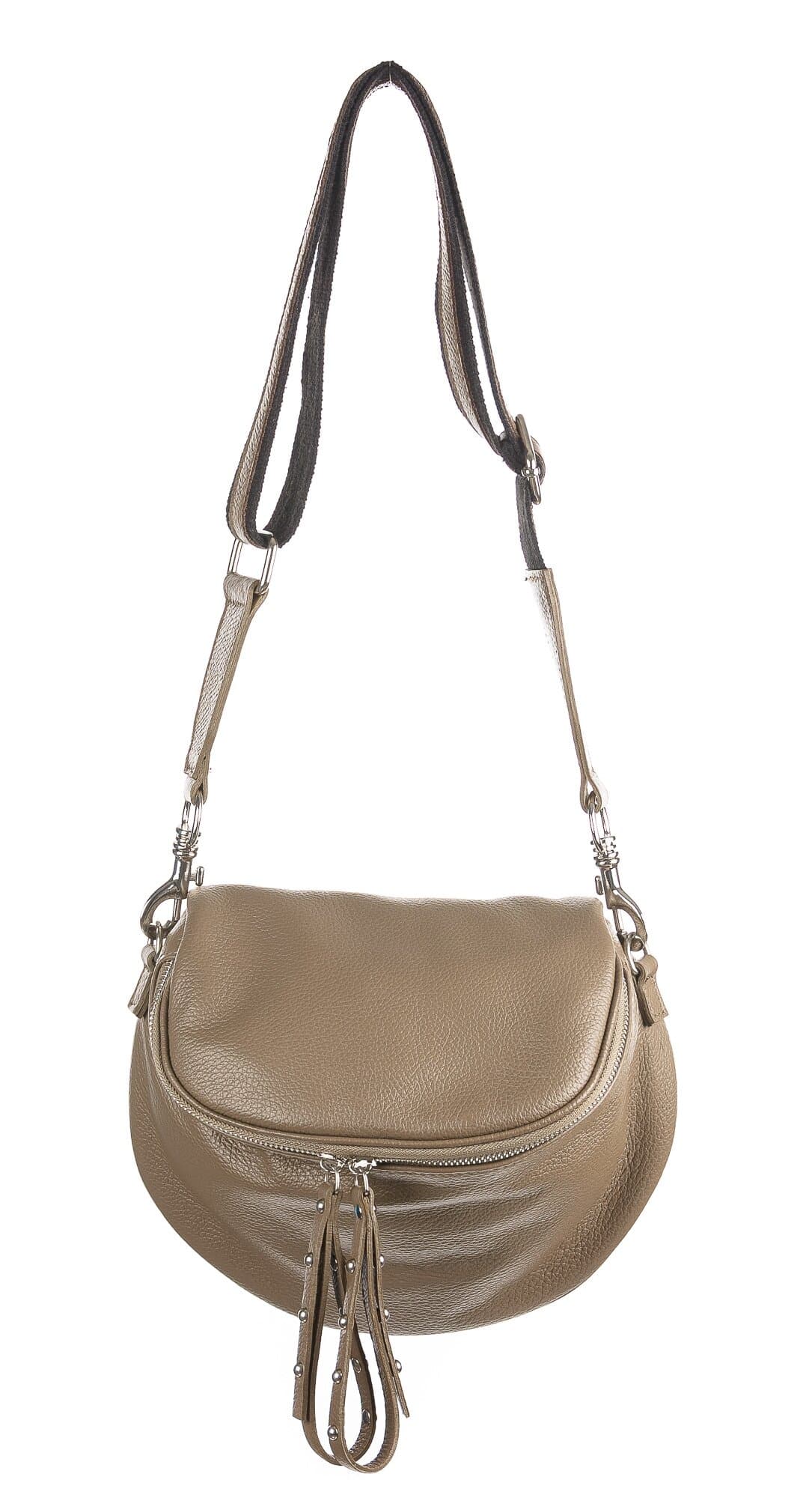 Borsa a tracolla o spallaccio da donna in vera pelle, EMILY, colore taupe, CHIAROSCURO, Made in Italy