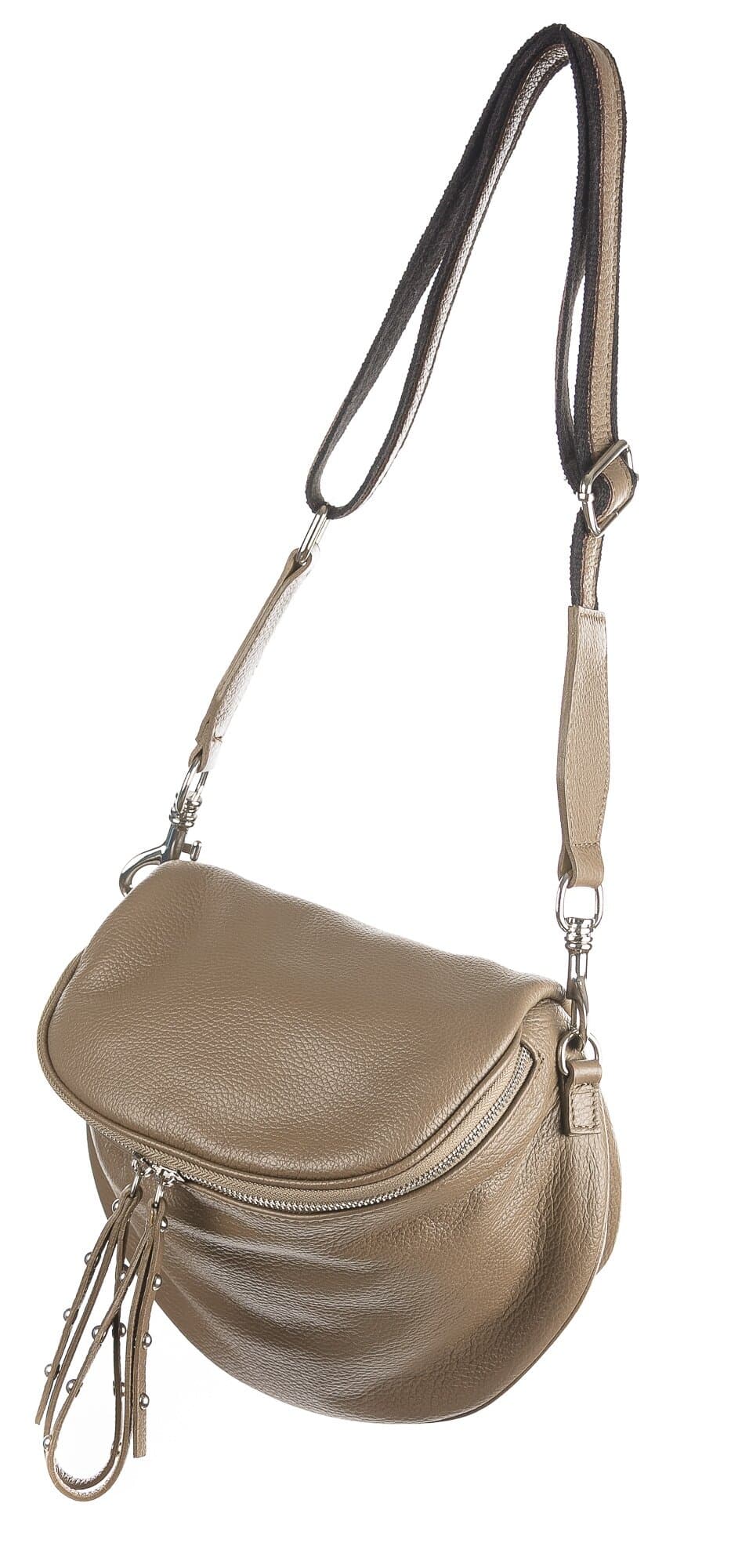 Borsa a tracolla o spallaccio da donna in vera pelle, EMILY, colore taupe, CHIAROSCURO, Made in Italy