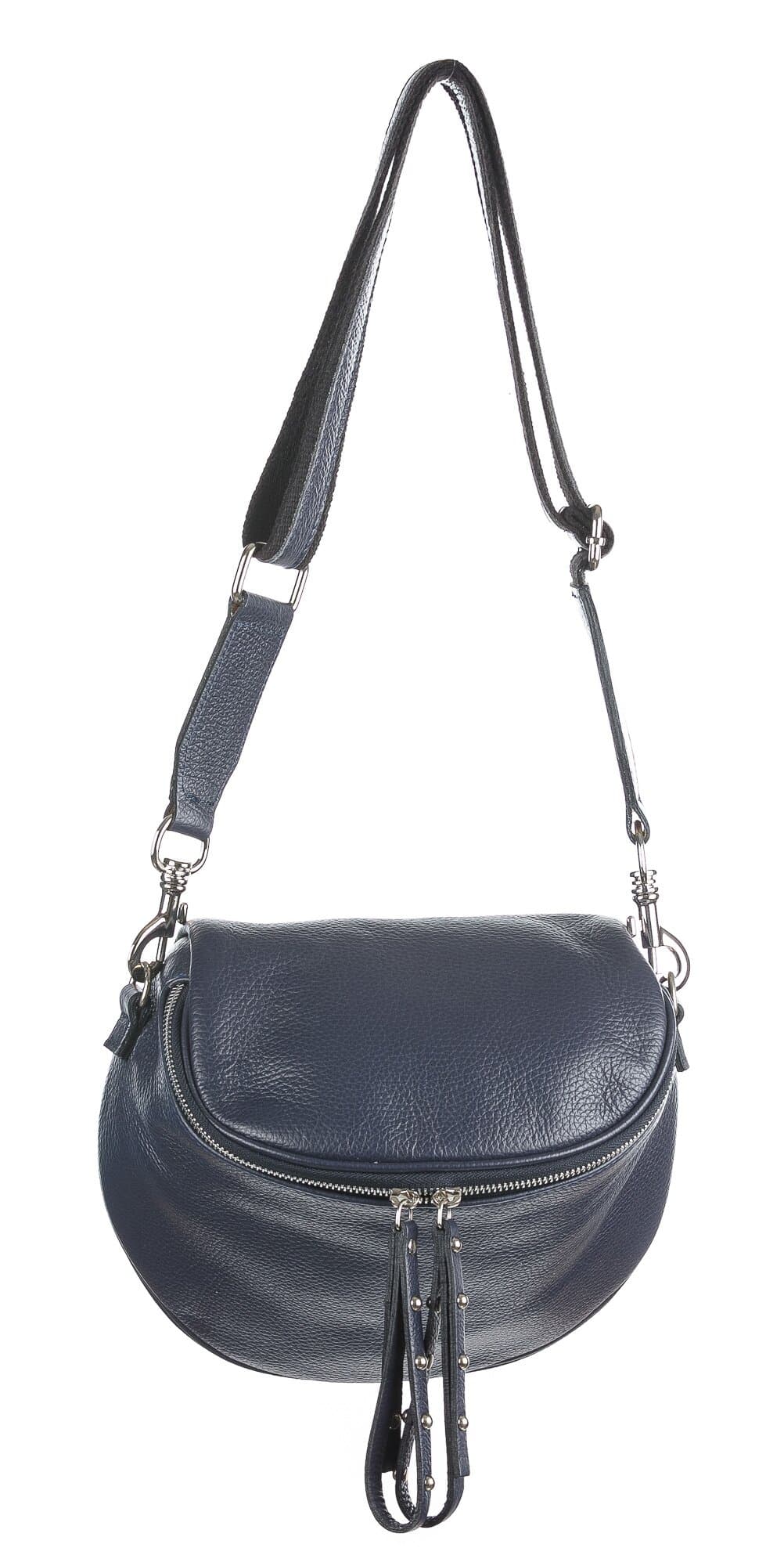 Borsa a tracolla o spallaccio da donna in vera pelle, EMILY, colore blu, CHIAROSCURO, Made in Italy