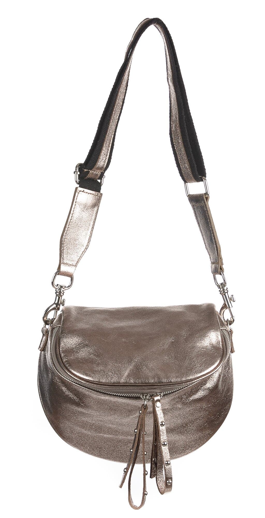 Borsa a tracolla o spallaccio da donna in vera pelle, EMILY, colore champagne, CHIAROSCURO, Made in Italy