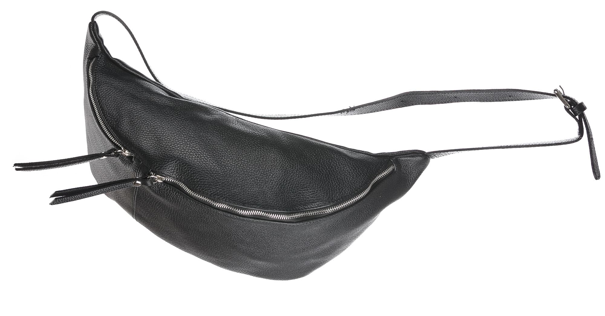 Borsa a marsupio da donna in vera pelle, MOIRA BIG, colore nero, CHIAROSCURO, Made in Italy