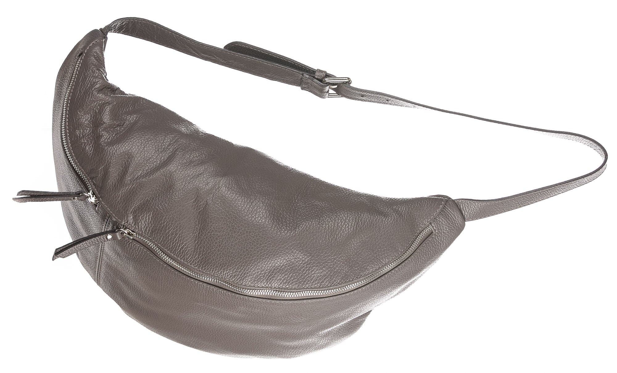 Borsa a marsupio da donna in vera pelle, MOIRA BIG, colore grigio, CHIAROSCURO, Made in Italy