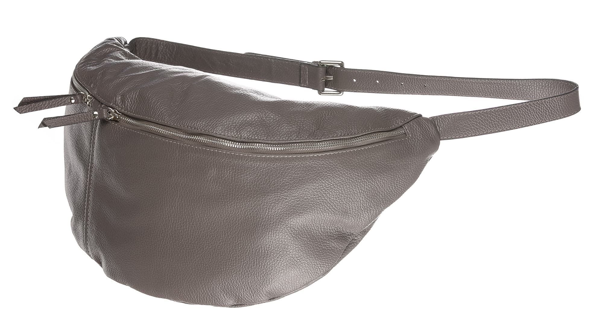 Borsa a marsupio da donna in vera pelle, MOIRA, colore grigio, CHIAROSCURO, Made in Italy