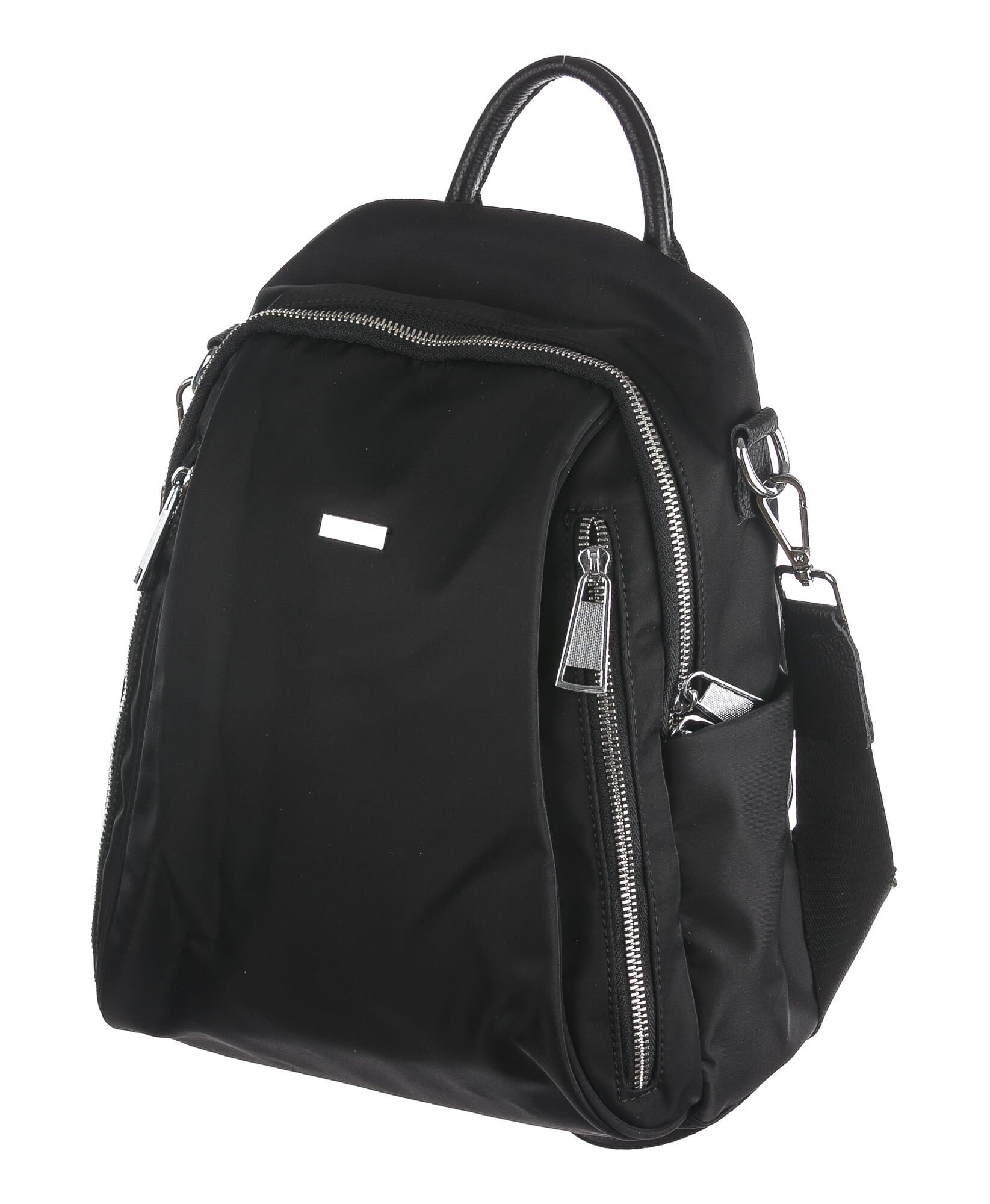 Borsa zaino donna in nailon con rifiniture in vera pelle MONTE PERALBA, colore NERO, ARIANNA DINI, Made in Italy
