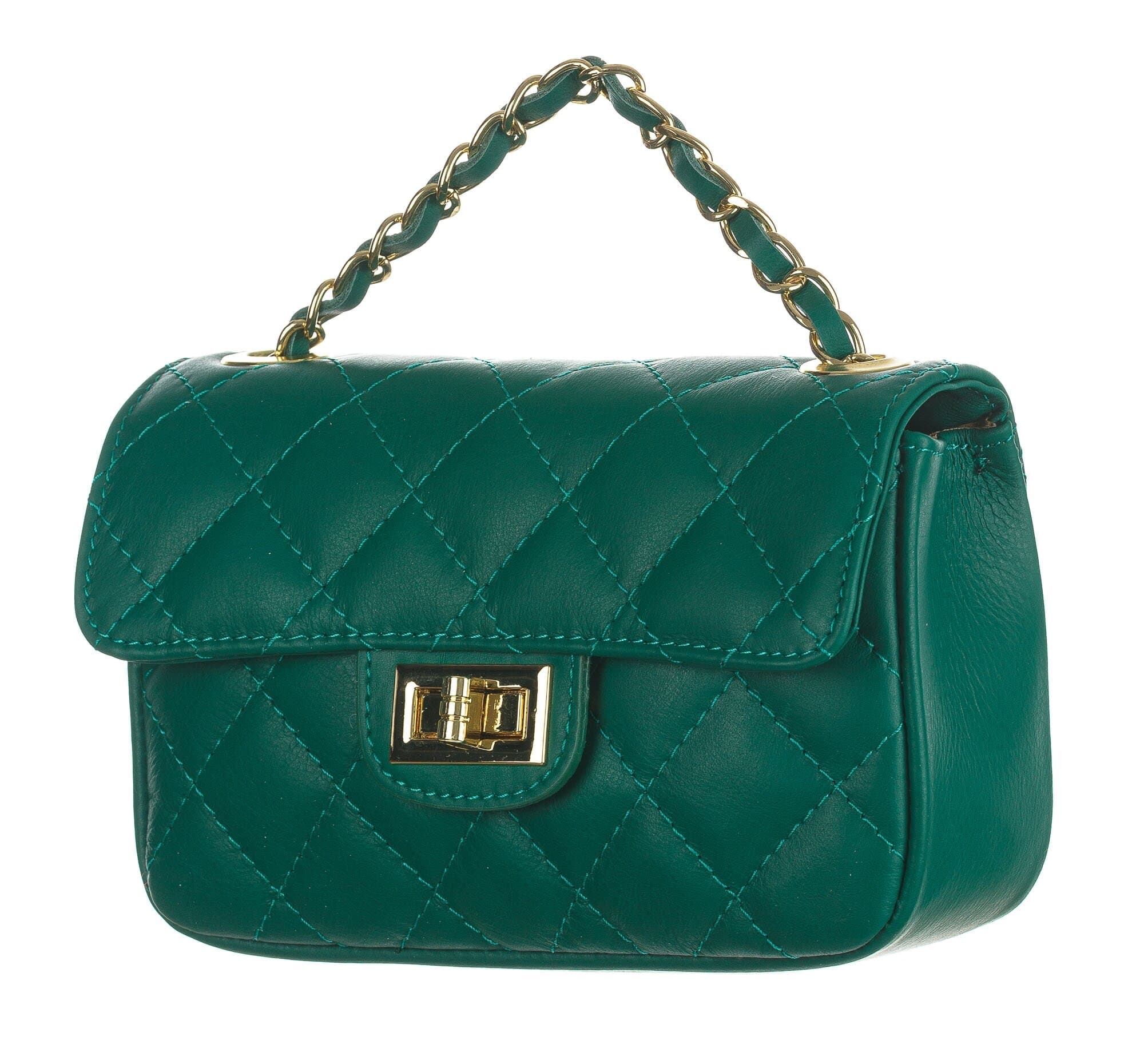 Borsa a spalla da donna in vera pelle CHARLOTTE MINI, colore VERDE SCURO, CHIAROSCURO, Made in Italy