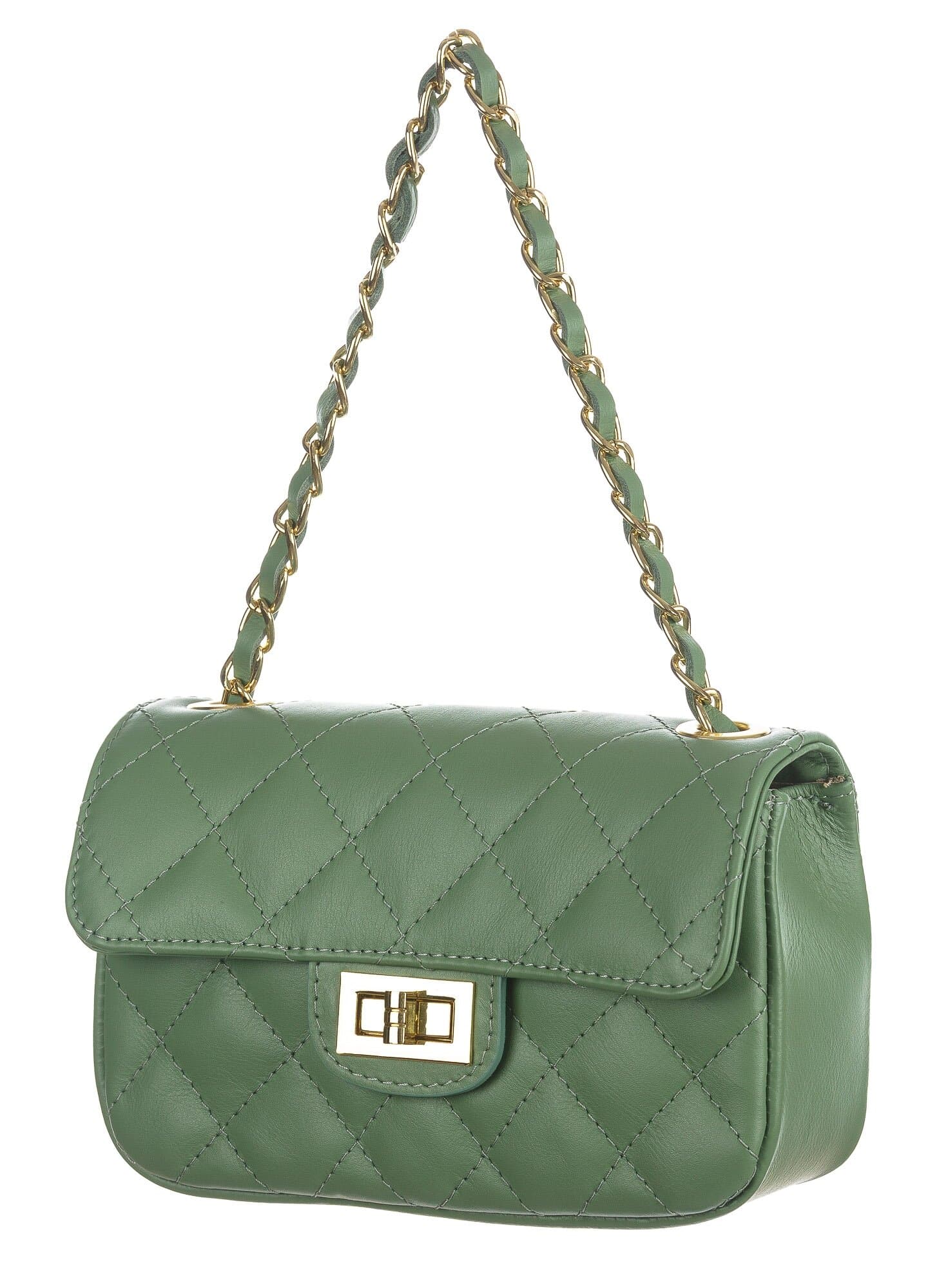 Borsa a spalla da donna in vera pelle CHARLOTTE MINI, colore VERDE PASTELLO, CHIAROSCURO, Made in Italy