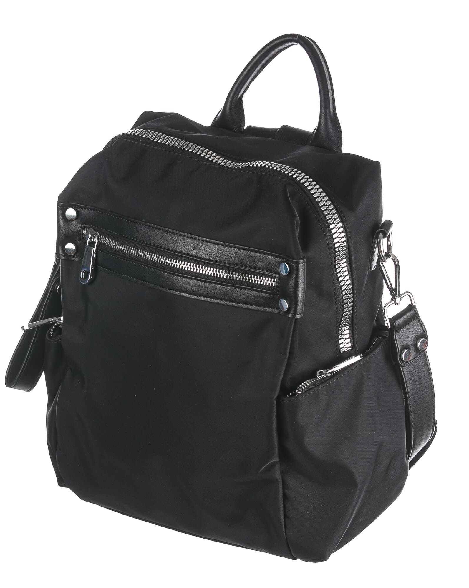 Borsa zaino donna in nylon con rifiniture in vera pelle MONTE RESEGONE, colore NERO, ARIANNA DINI, Made in Italy