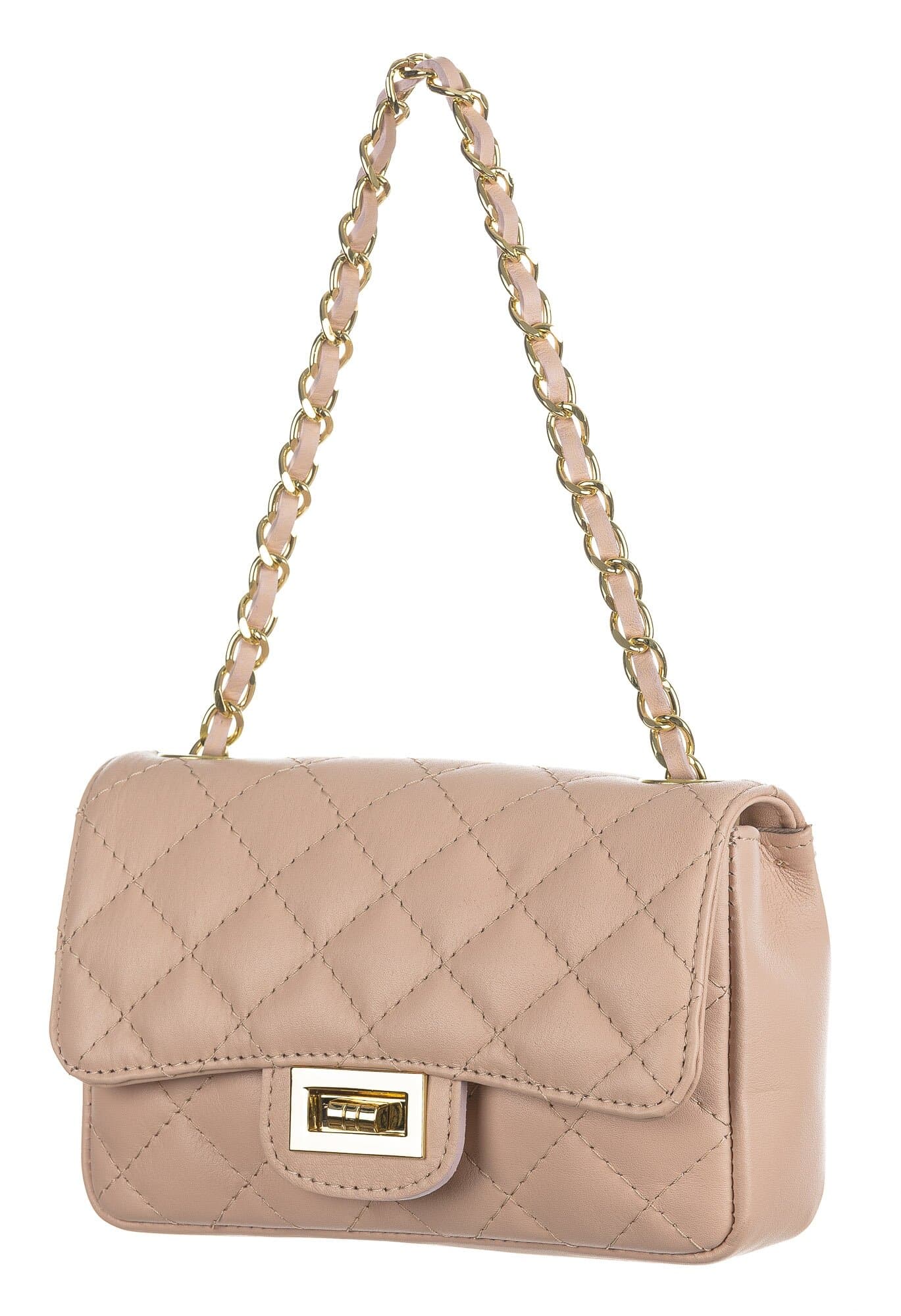 Borsa a spalla da donna in vera pelle CHARLOTTE MINI, colore ROSA CIPRIA, CHIAROSCURO, Made in Italy