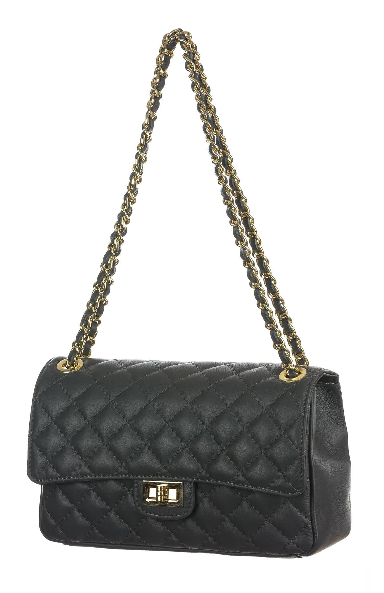 Borsa a spalla da donna in vera pelle CHARLOTTE MEDIUM, colore TESTA DI MORO, CHIAROSCURO, Made in Italy
