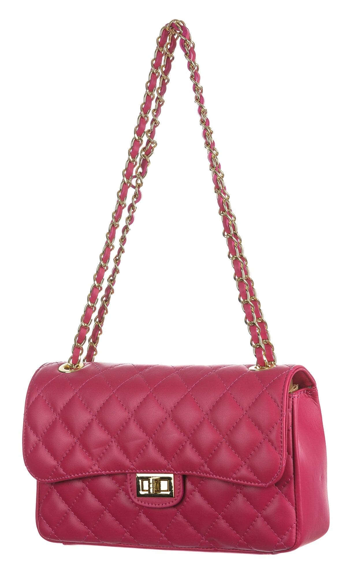 Borsa a spalla da donna in vera pelle CHARLOTTE MEDIUM, colore FUCSIA, CHIAROSCURO, Made in Italy