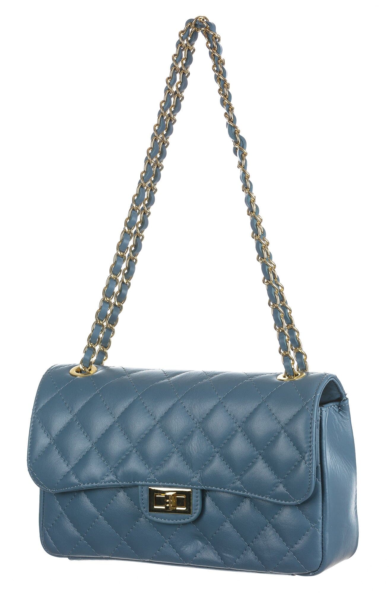 Borsa a spalla da donna in vera pelle CHARLOTTE MEDIUM, colore AZZURRO, CHIAROSCURO, Made in Italy