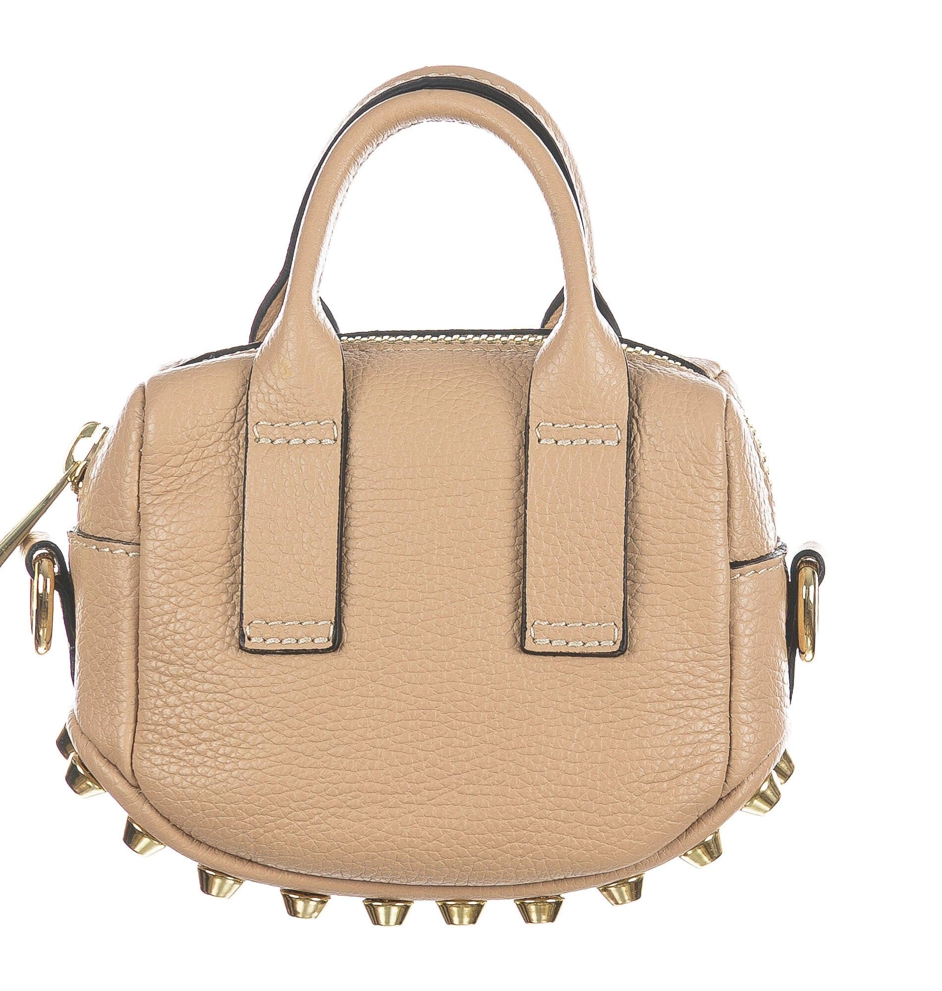 Mini bag a tracolla da donna in vera pelle AMABEL, con borchie, colore ROSA CIPRIA, CHIAROSCURO, Made in Italy.