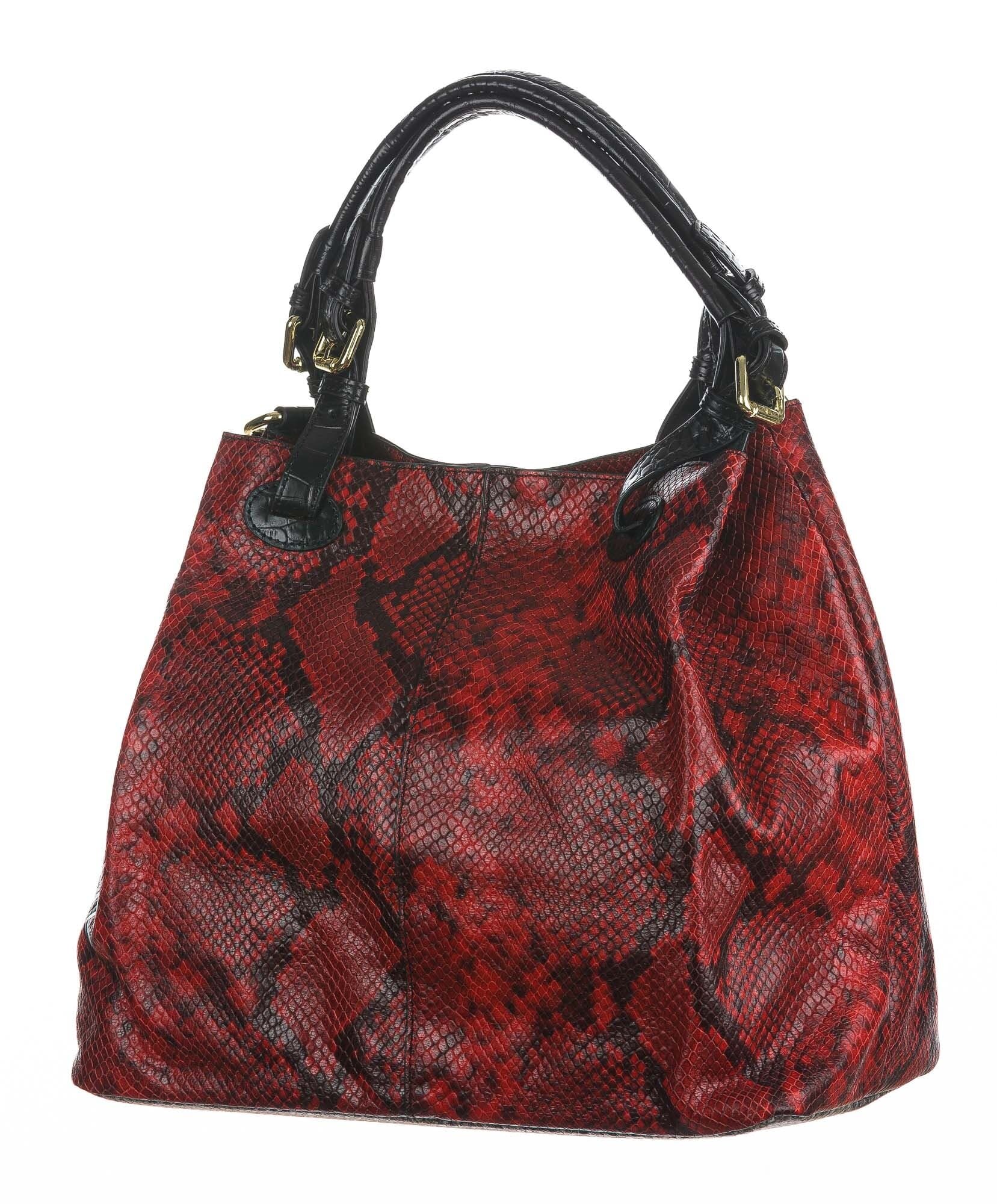 Borsa donna in vera pelle ILENIA stampa PITONE, colore ROSSO/NERO, CHIAROSCURO, Made in Italy