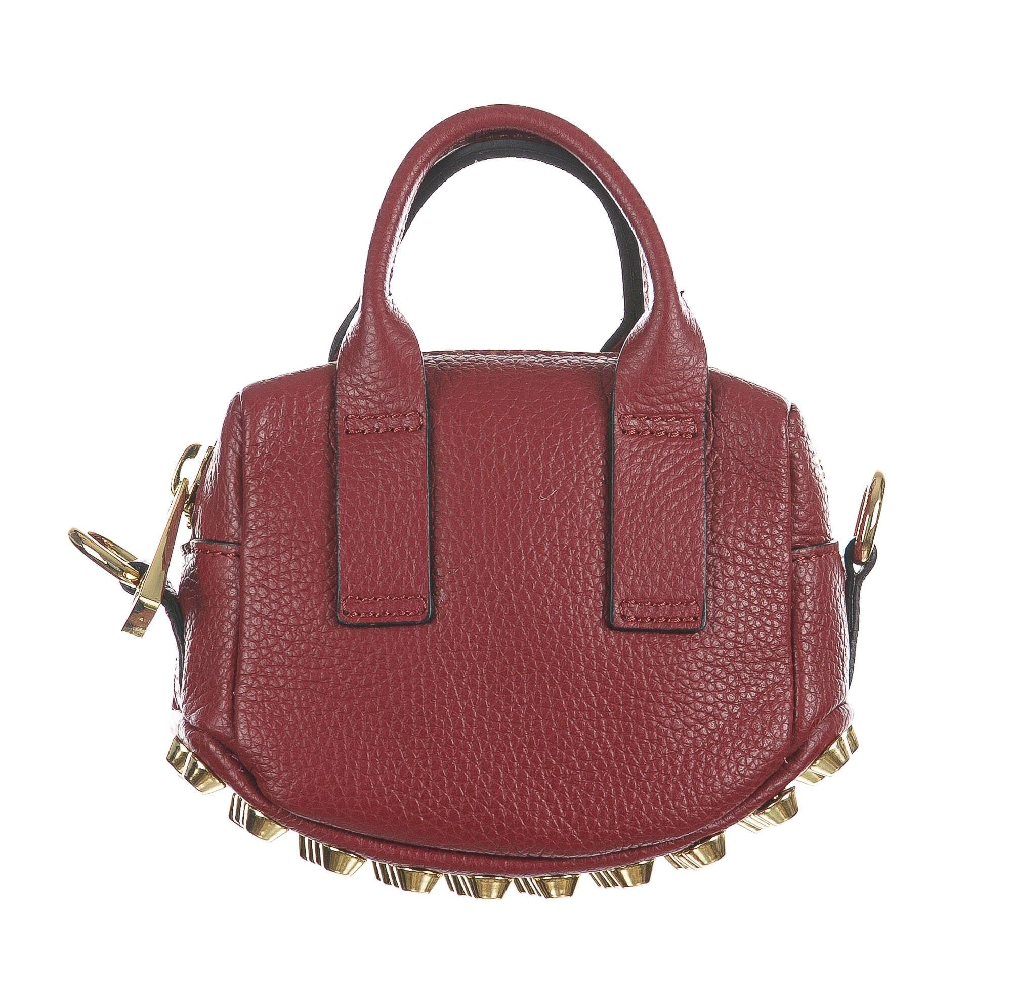 Mini bag a tracolla da donna in vera pelle AMABEL, con borchie, colore ROSSO, CHIAROSCURO, Made in Italy.