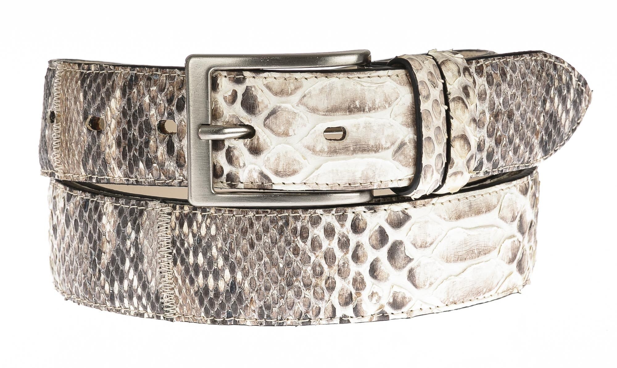 Cintura uomo in vera pelle di pitone certificata CITES, CANCÙN, colore ROCCIA, CHIAROSCURO, Made in Italy