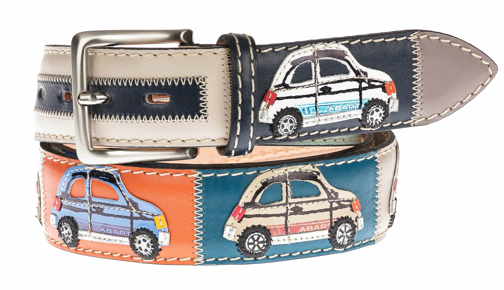 Cintura uomo in vera pelle DUBAI, colore MULTICOLOR, con Abarth cucite a mano in pelle, SANTINI, Made in Italy
