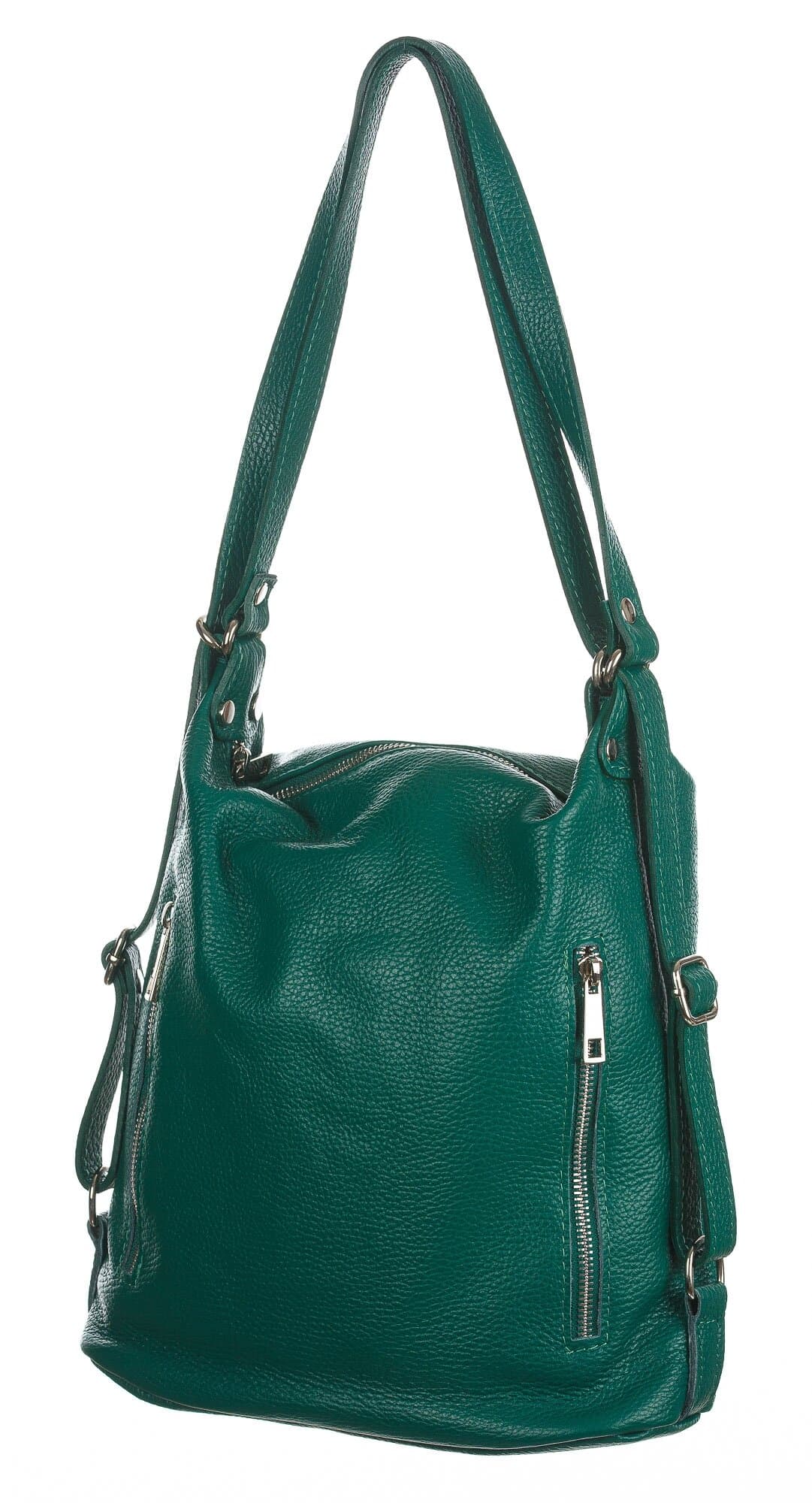Borsa zaino donna MONTE CATRIA in vera pelle morbida martellata, colore verde, CHIAROSCURO, Made in Italy
