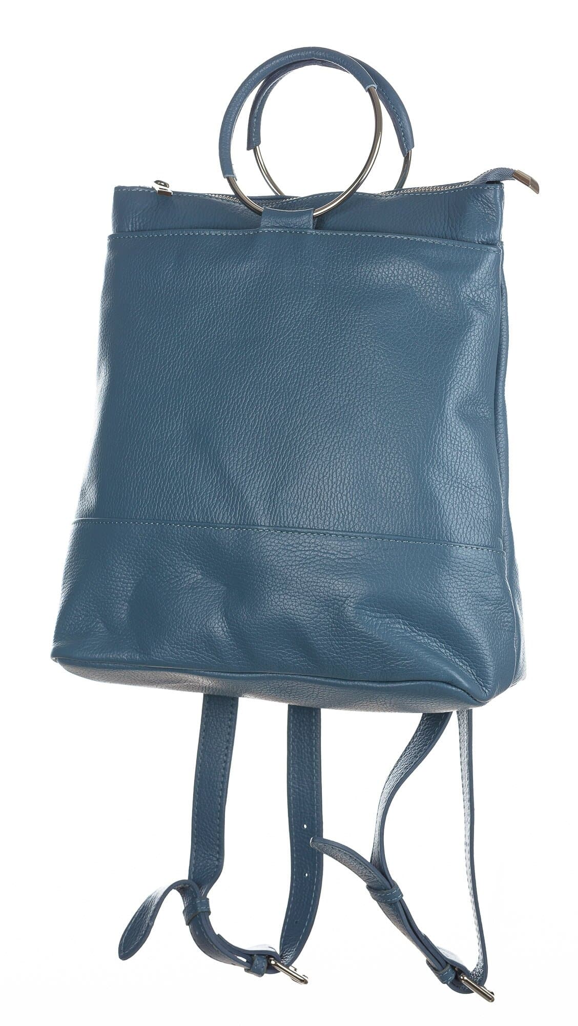 Borsa zaino donna MONTE NERONE, in vera pelle morbida martellata, colore AZZURRO, CHIAROSCURO, Made in Italy