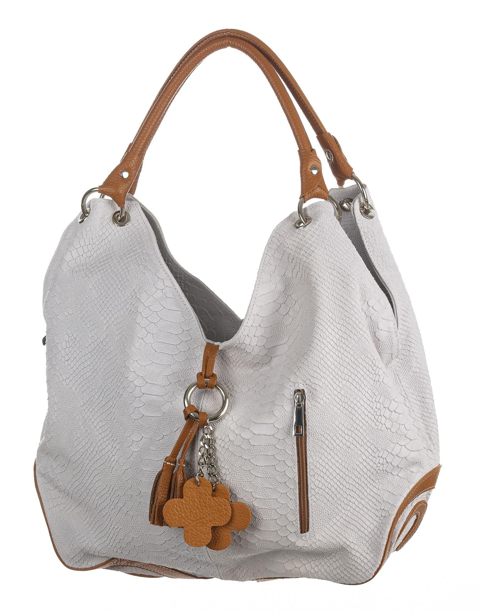 Borsa donna in vera pelle CHIAROSCURO mod. BONELLA big stampa pitone colore BIANCO / MIELE, Made in Italy
