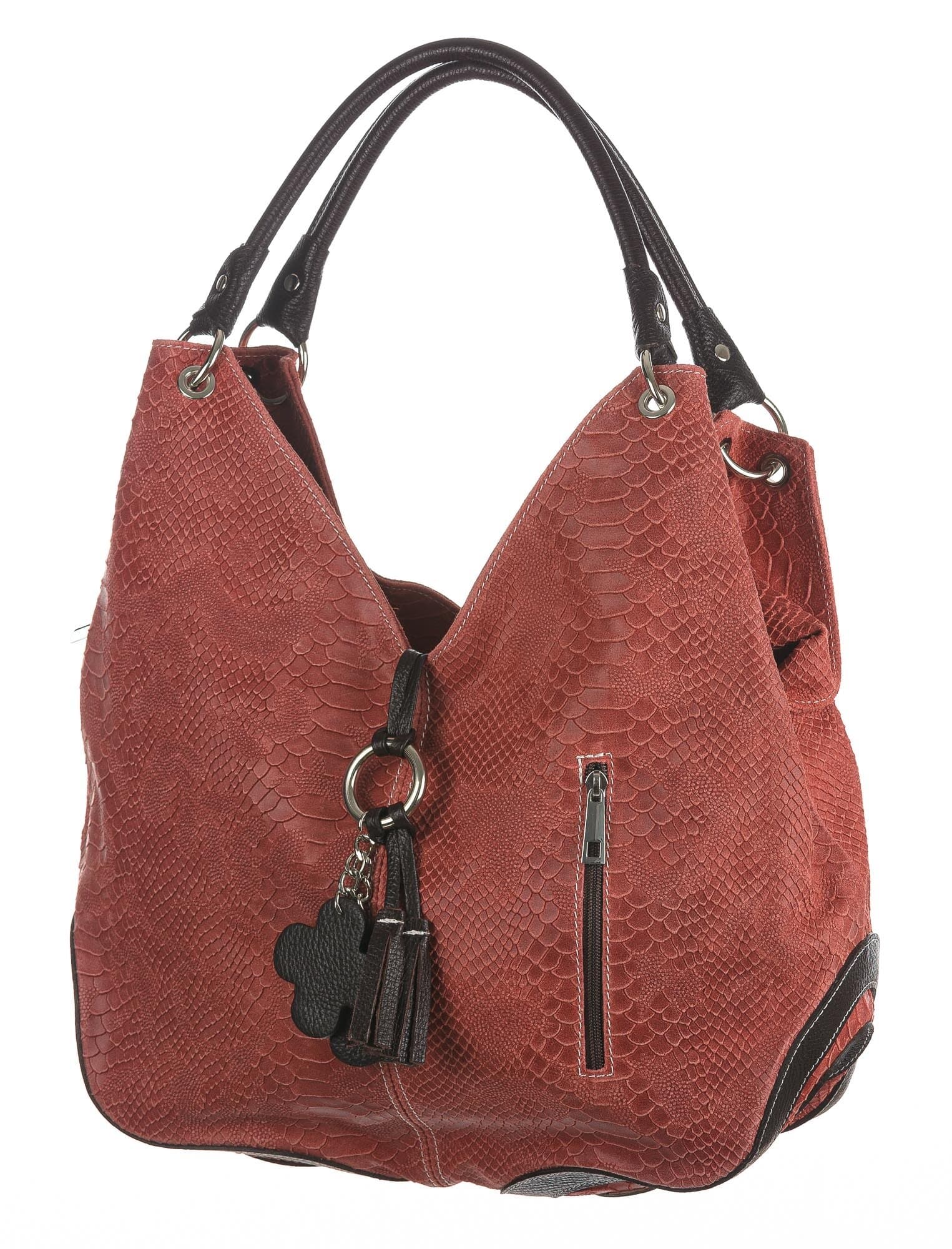 Borsa donna in vera pelle CHIAROSCURO mod. BONELLA big stampa pitone colore ROSA SALMONE, Made in Italy