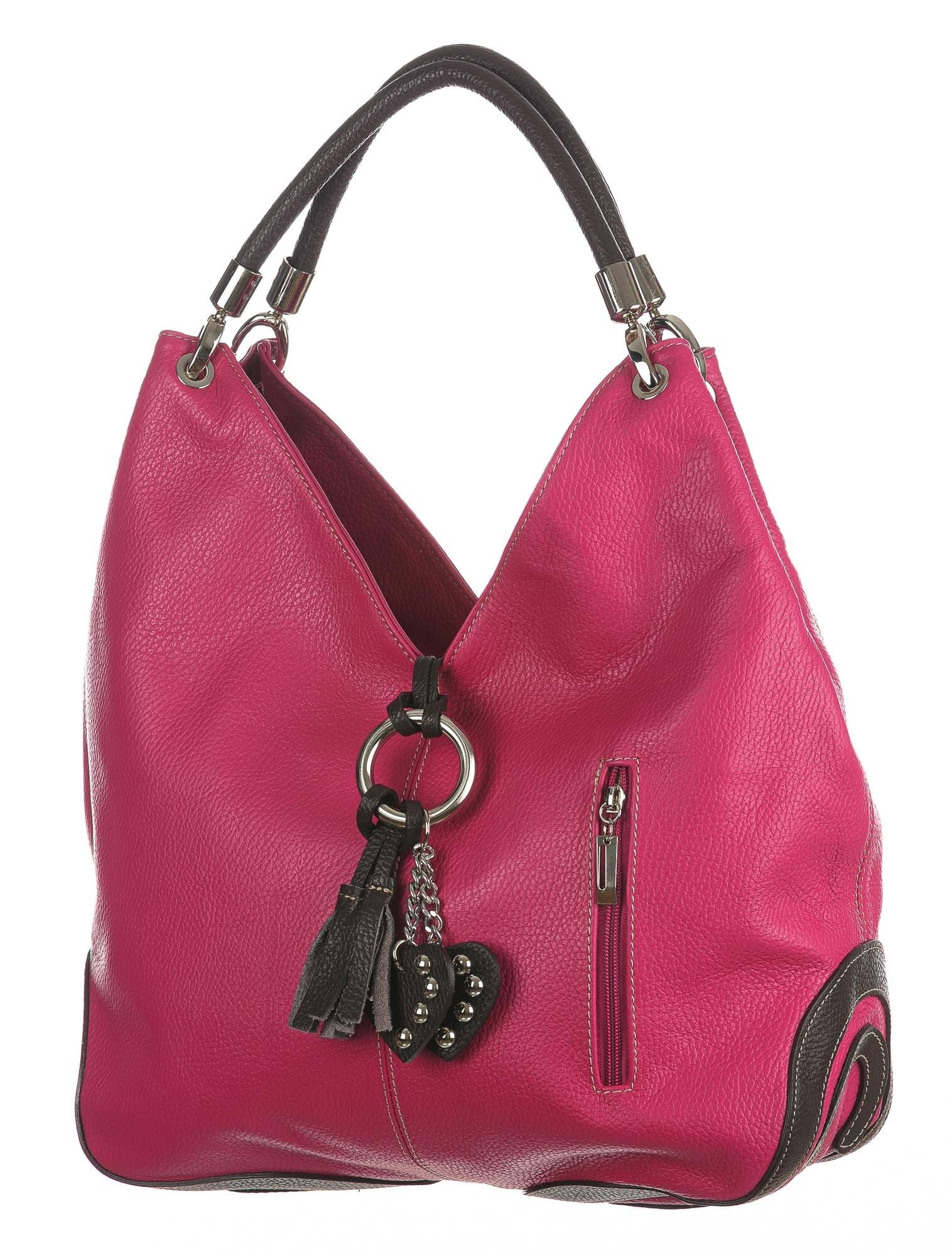 Borsa donna in vera pelle CHIAROSCURO mod. BONELLA big colore FUCSIA, Made in Italy
