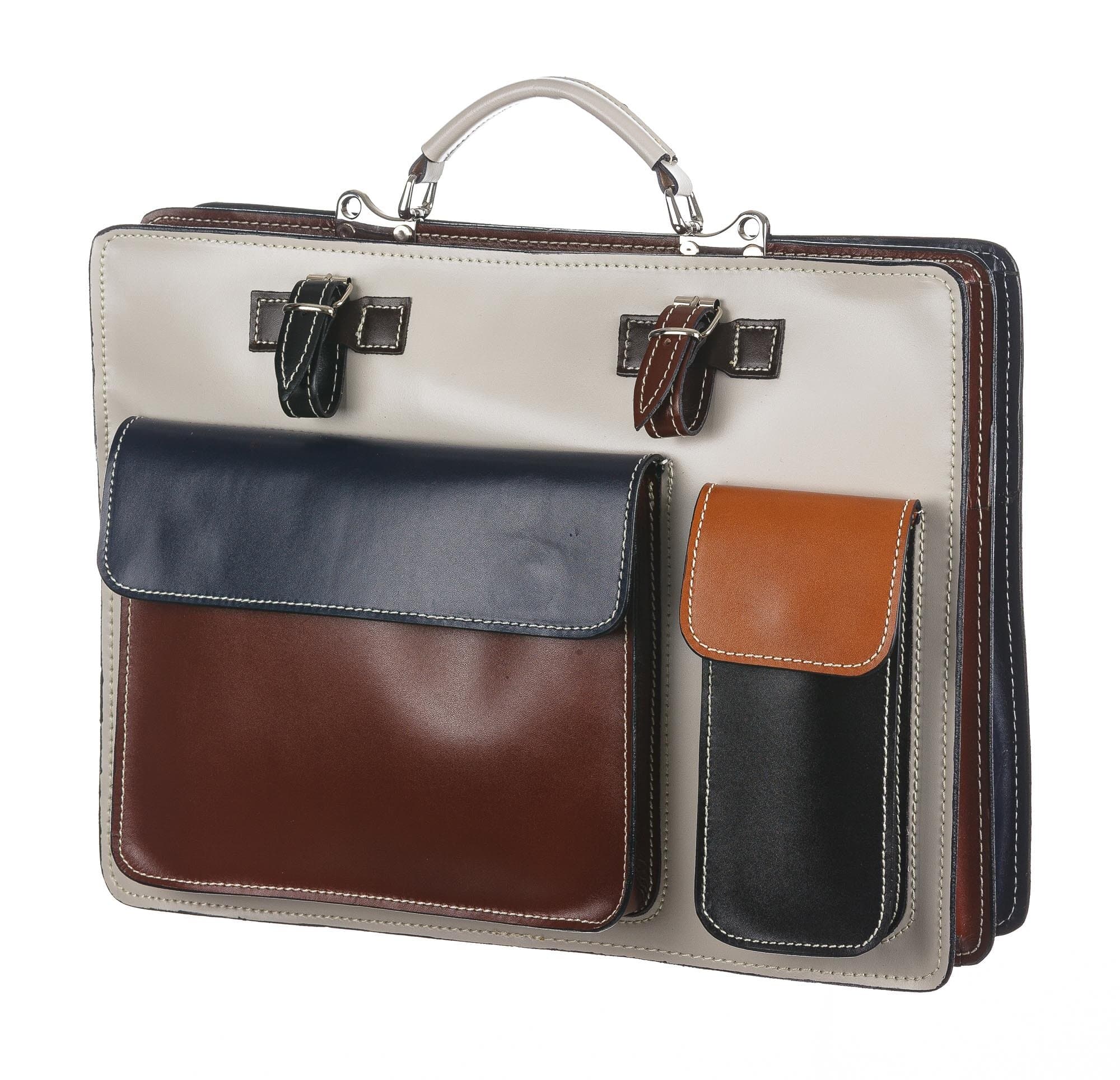 ELVI XXL base Grigio: Cartella ufficio/lavoro in vera pelle CHIAROSCURO, Made in Italy adatta a computer Pc portatile 15 pollici, brochure grandi, cartelle