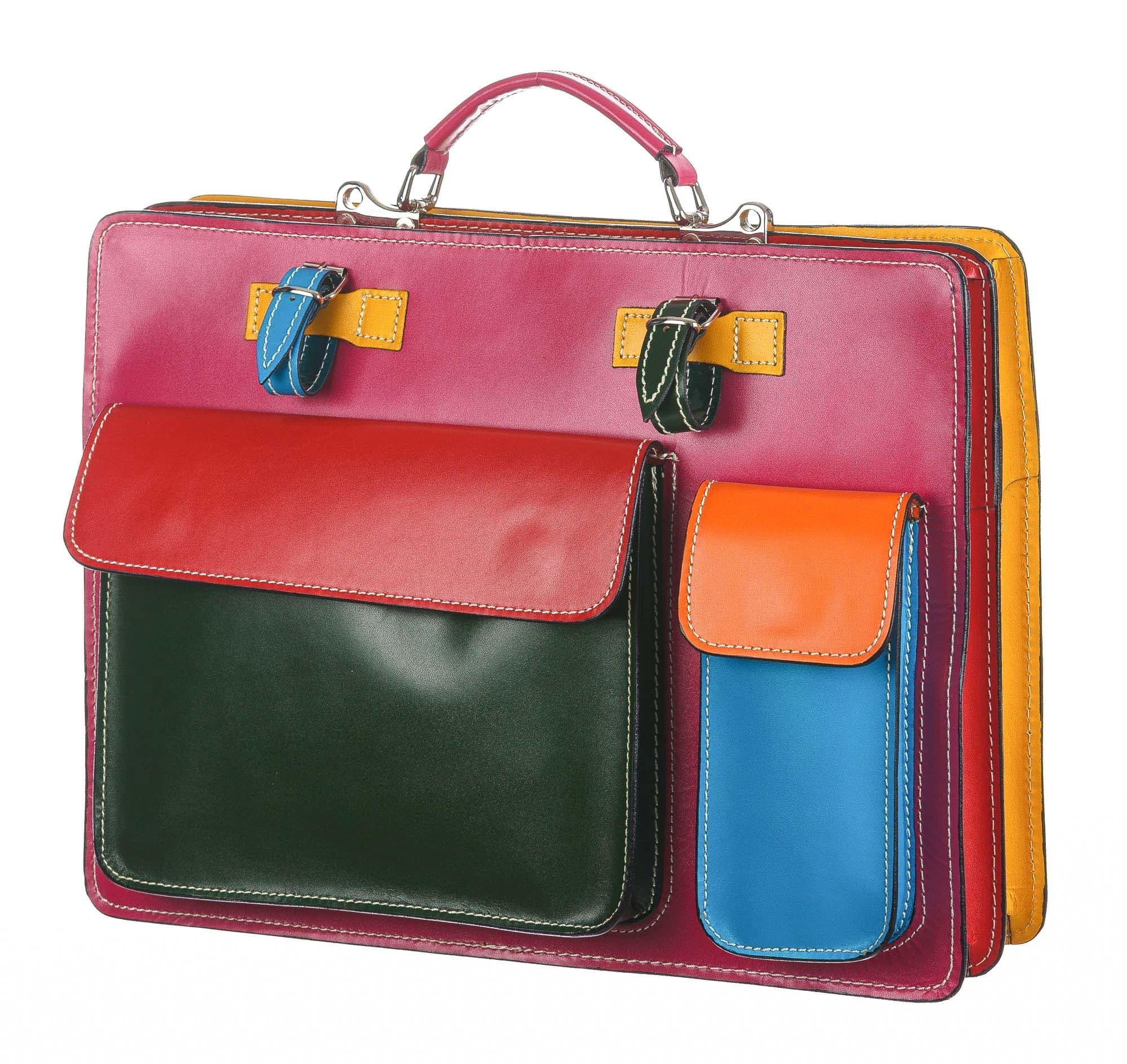 ELVI XXL base Fucsia: Cartella ufficio/lavoro in vera pelle CHIAROSCURO, Made in Italy adatta a computer Pc portatile 15 pollici, brochure grandi, cartelle