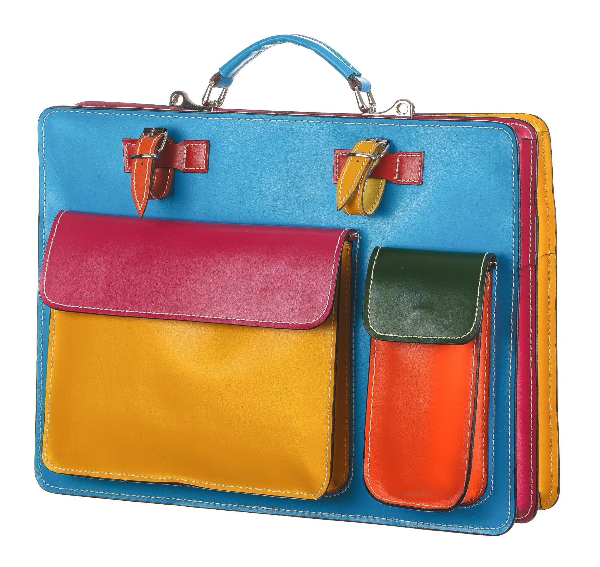 ELVI XXL base Azzurro: Cartella ufficio/lavoro in vera pelle CHIAROSCURO, Made in Italy adatta a computer Pc portatile 15 pollici, brochure grandi, cartelle