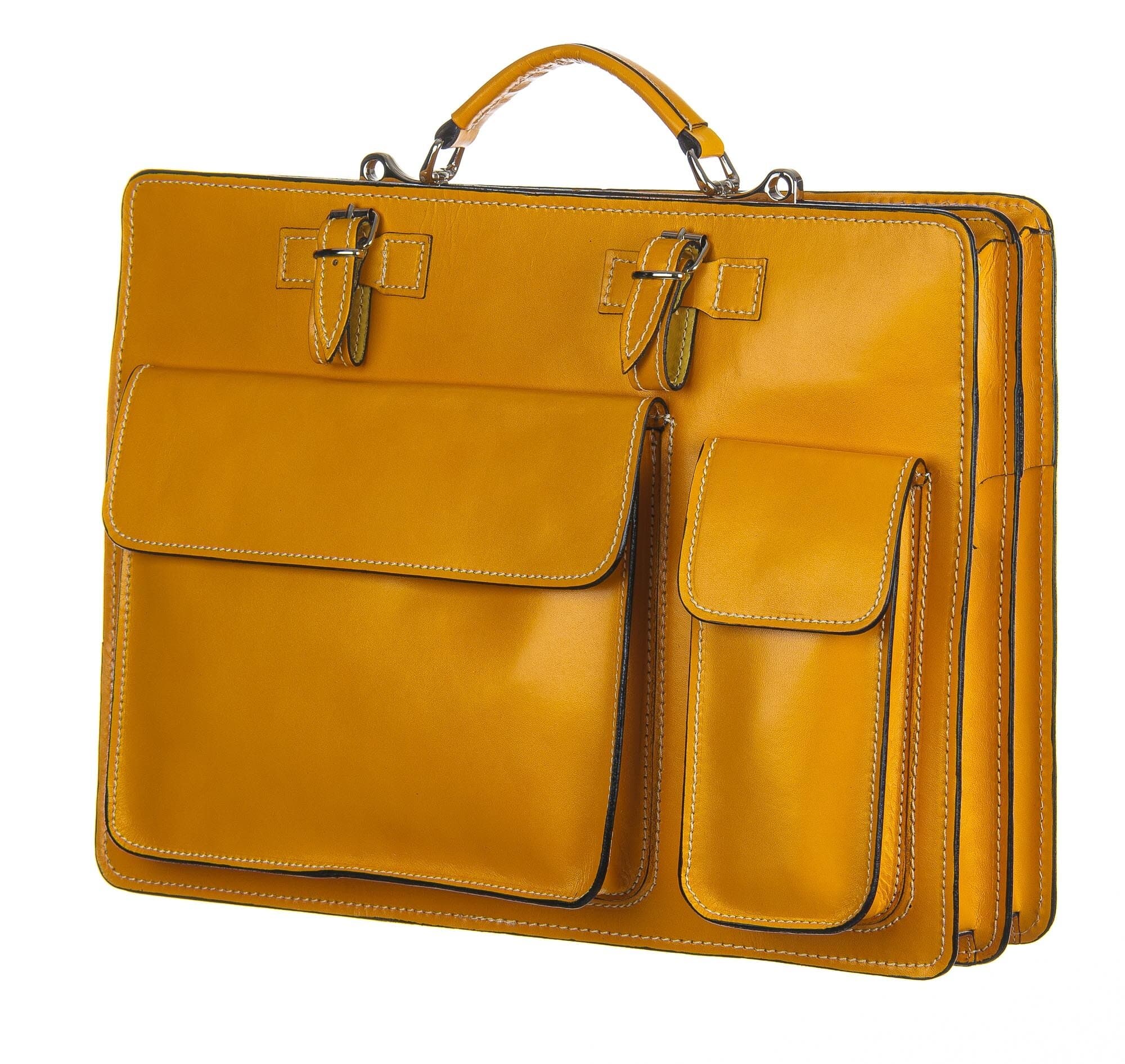 Cartella ufficio / lavoro in vera pelle CHIAROSCURO mod. ALEX XXL, colore GIALLO, Made in Italy adatta a computer Pc portatile 13/14 pollici, brochure grandi, cartelle e fogli formato A4.