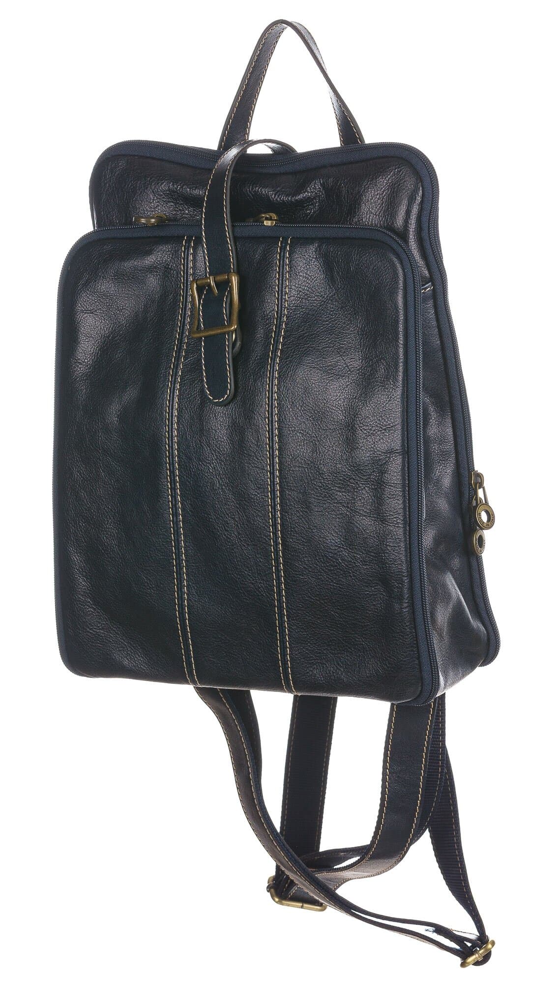 Borsa zaino donna in vera pelle MONTE COLOMBINE, colore BLU, CHIAROSCURO, Made in Italy