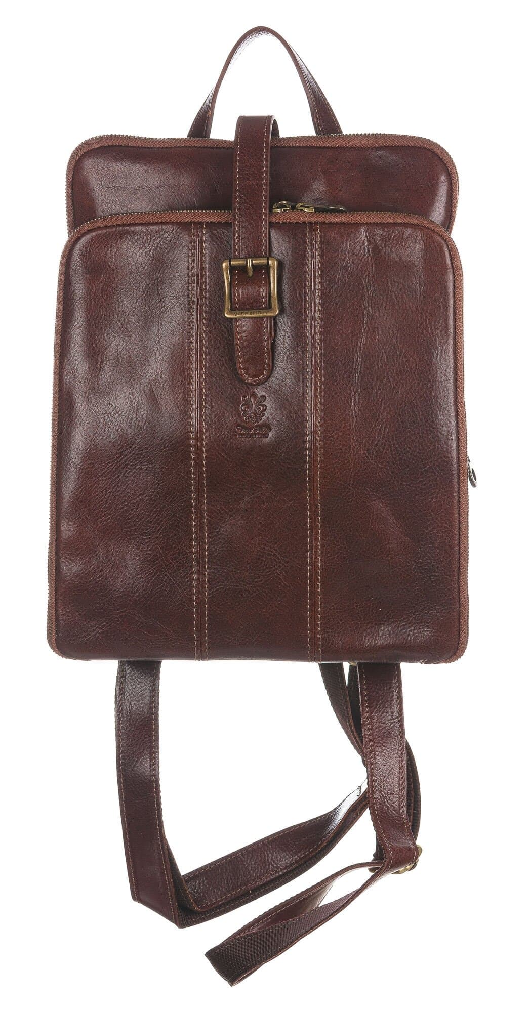 Borsa zaino donna in vera pelle MONTE COLOMBINE, colore MARRONE, CHIAROSCURO, Made in Italy