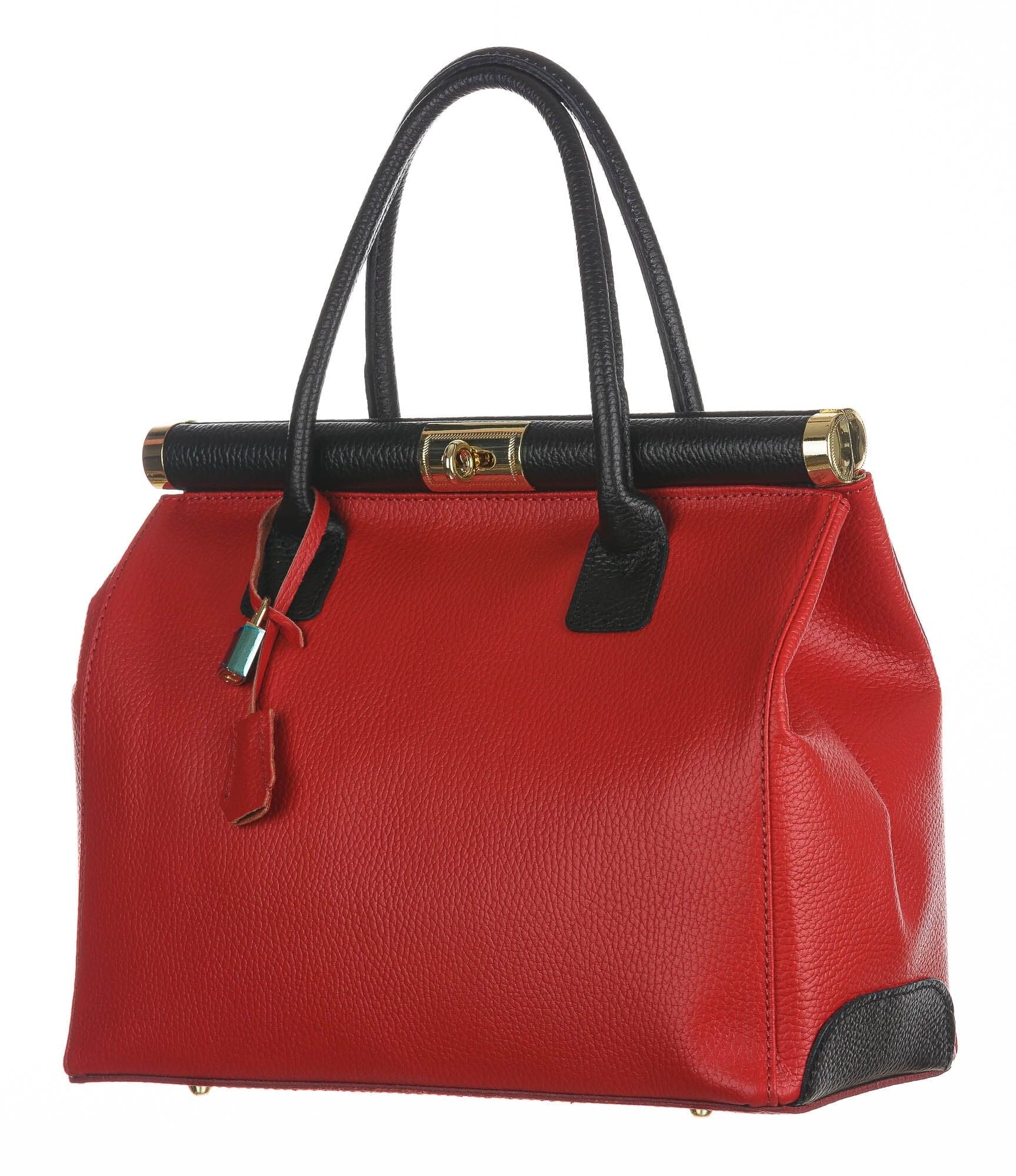 Borsa donna in vera pelle CHIAROSCURO mod. LEONA, colore ROSSO/ NERO, Made in Italy