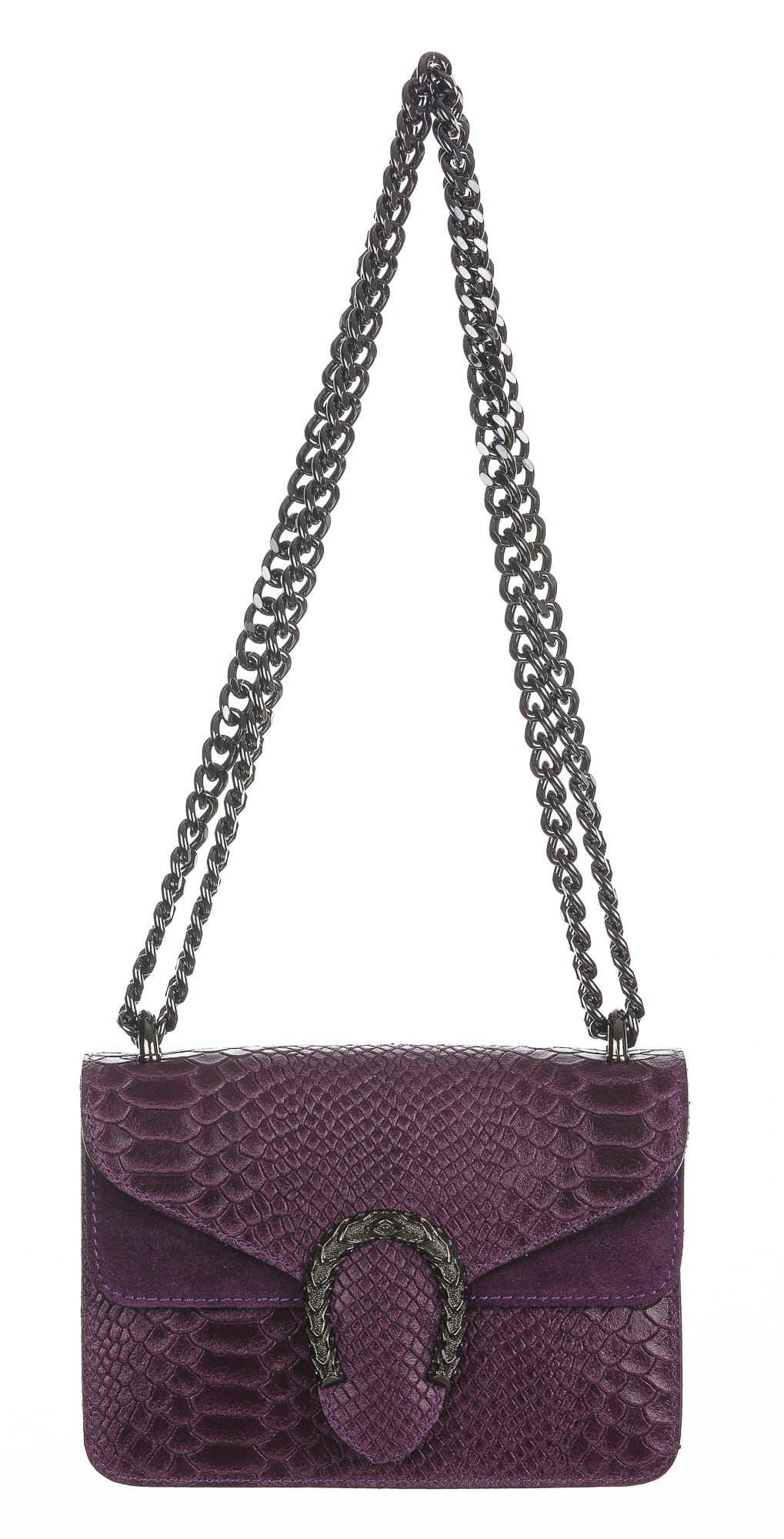 Borsa a spalla / tracolla da donna in vera pelle VIKTORIA, colore VIOLA, CHIAROSCURO, Made in Italy