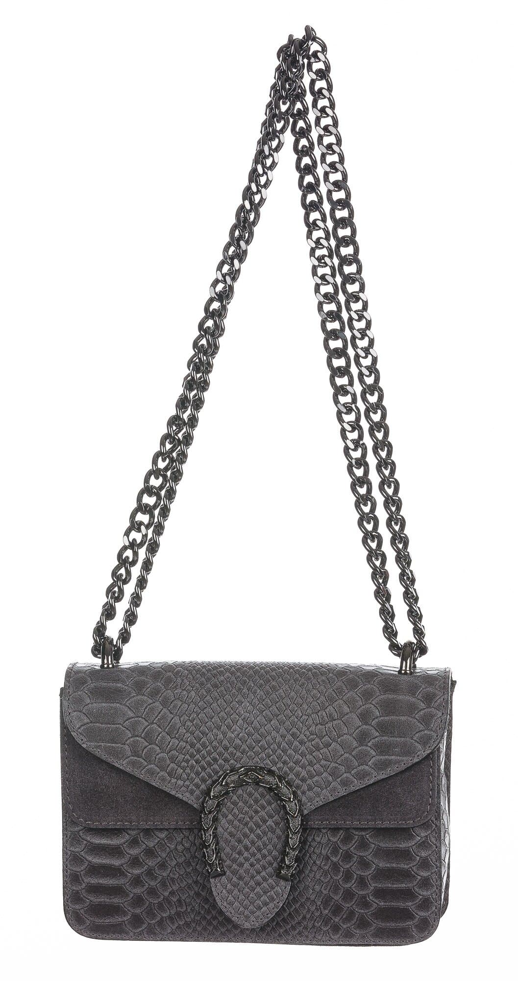 Borsa a spalla / tracolla da donna in vera pelle VIKTORIA, colore GRIGIO, CHIAROSCURO, Made in Italy