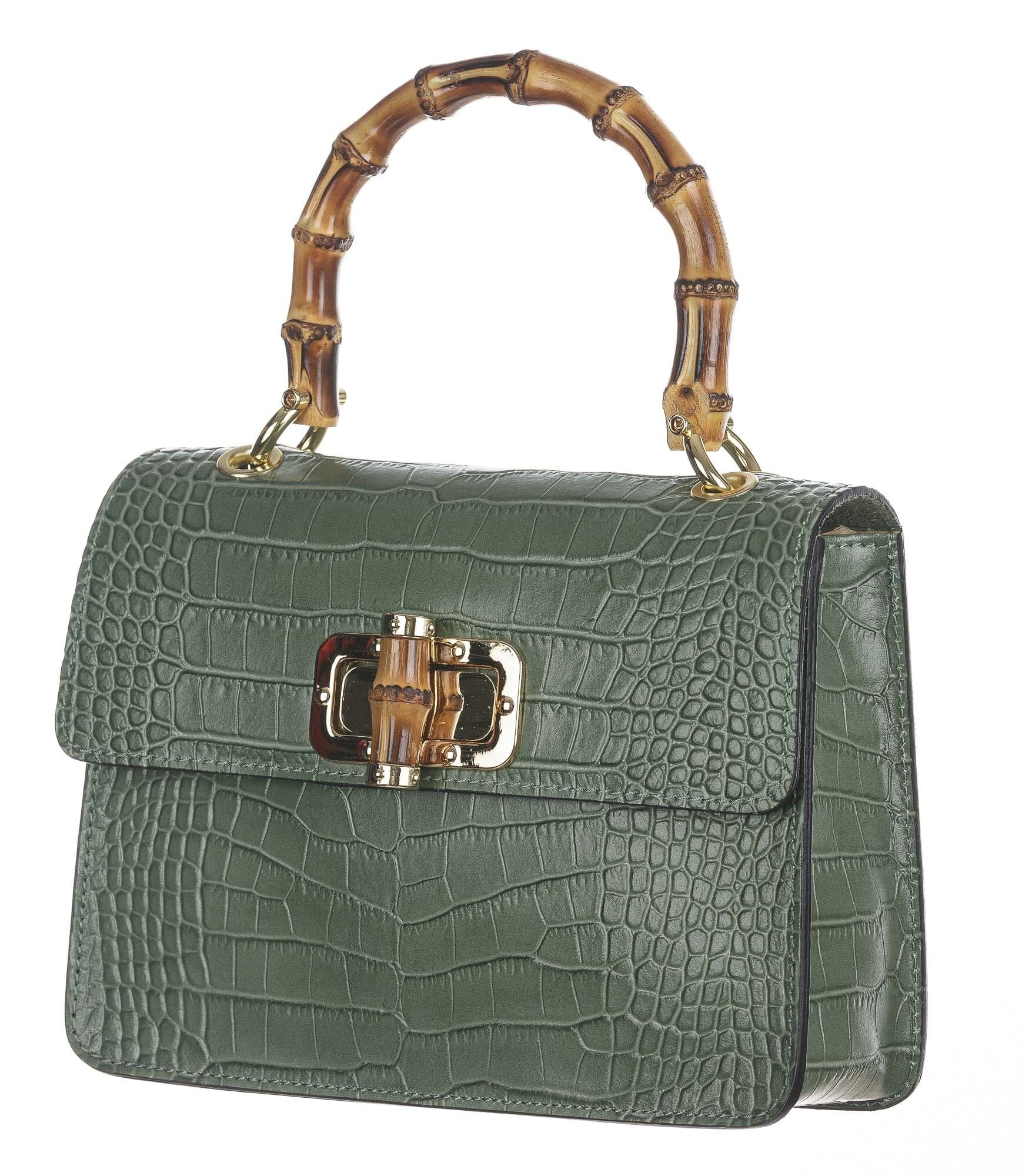 Borsa a mano / tracolla da donna in vera pelle con stampa coccodrillo GENNY, colore VERDE MENTA, CHIAROSCURO, Made in Italy