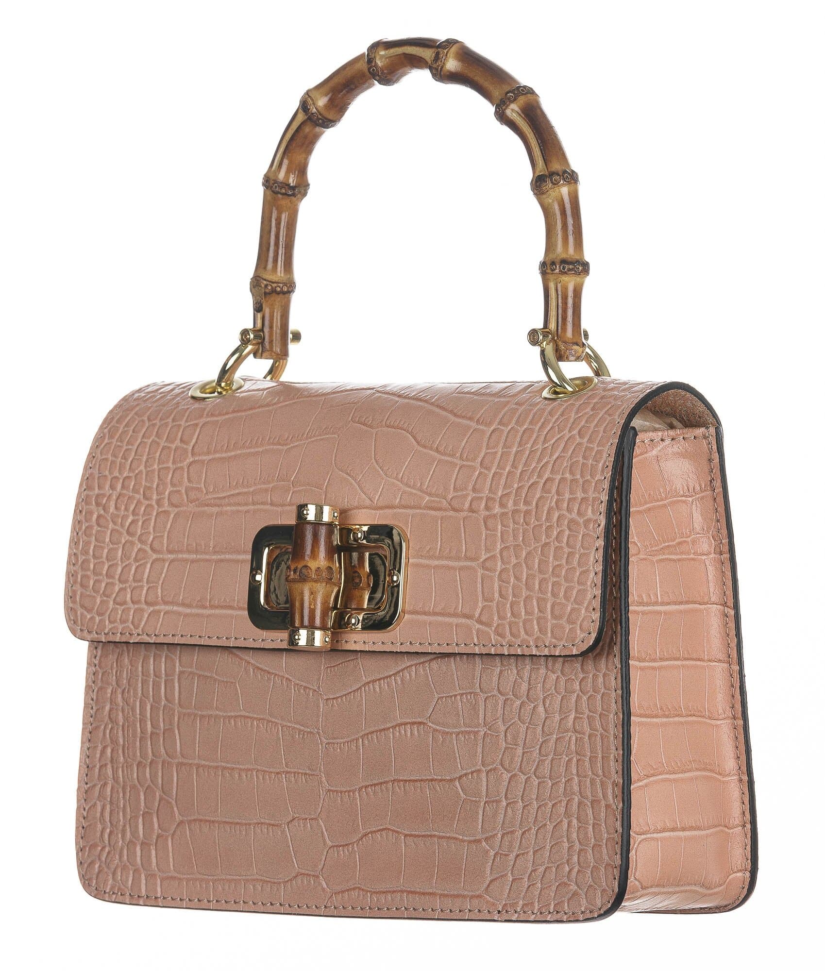 Borsa a mano / tracolla da donna in vera pelle con stampa coccodrillo GENNY, colore ROSA, CHIAROSCURO, Made in Italy