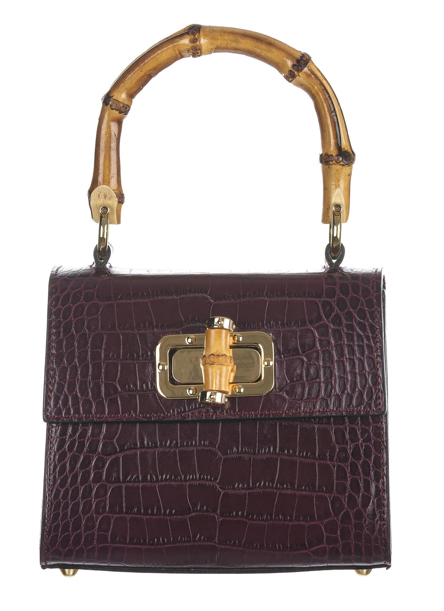 Borsa a mano / tracolla da donna in vera pelle con stampa coccodrillo GENNY SMALL, colore VIOLA, CHIAROSCURO, Made in Italy