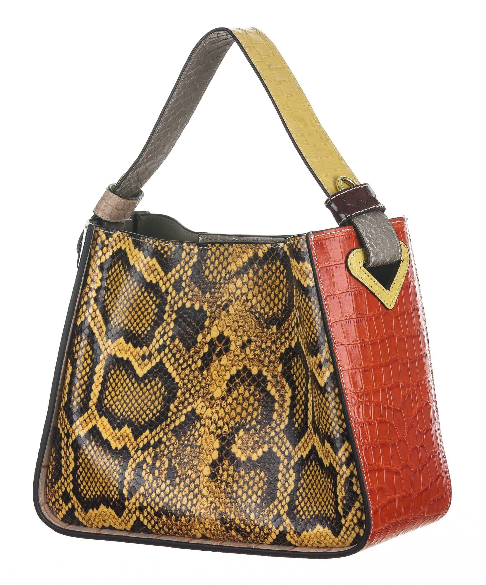 Borsa a mano / tracolla da donna in vera pelle ANITA, colore MULTICOLOR, CHIAROSCURO, Made in Italy