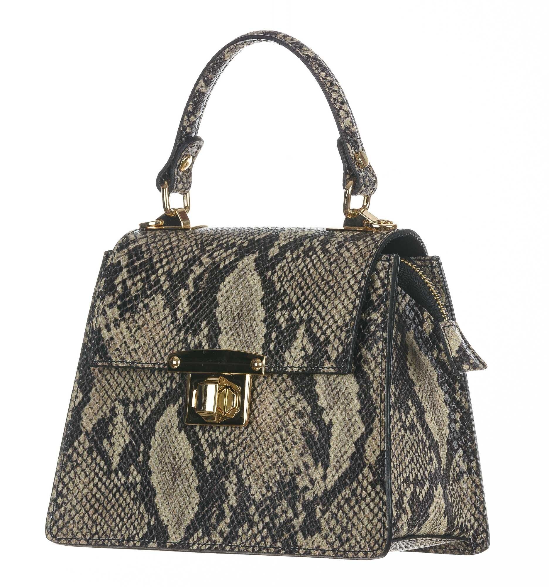 Borsa a mano / a tracolla da donna in vera pelle EVELINA, colore ROCCIA, CHIAROSCURO, Made in Italy