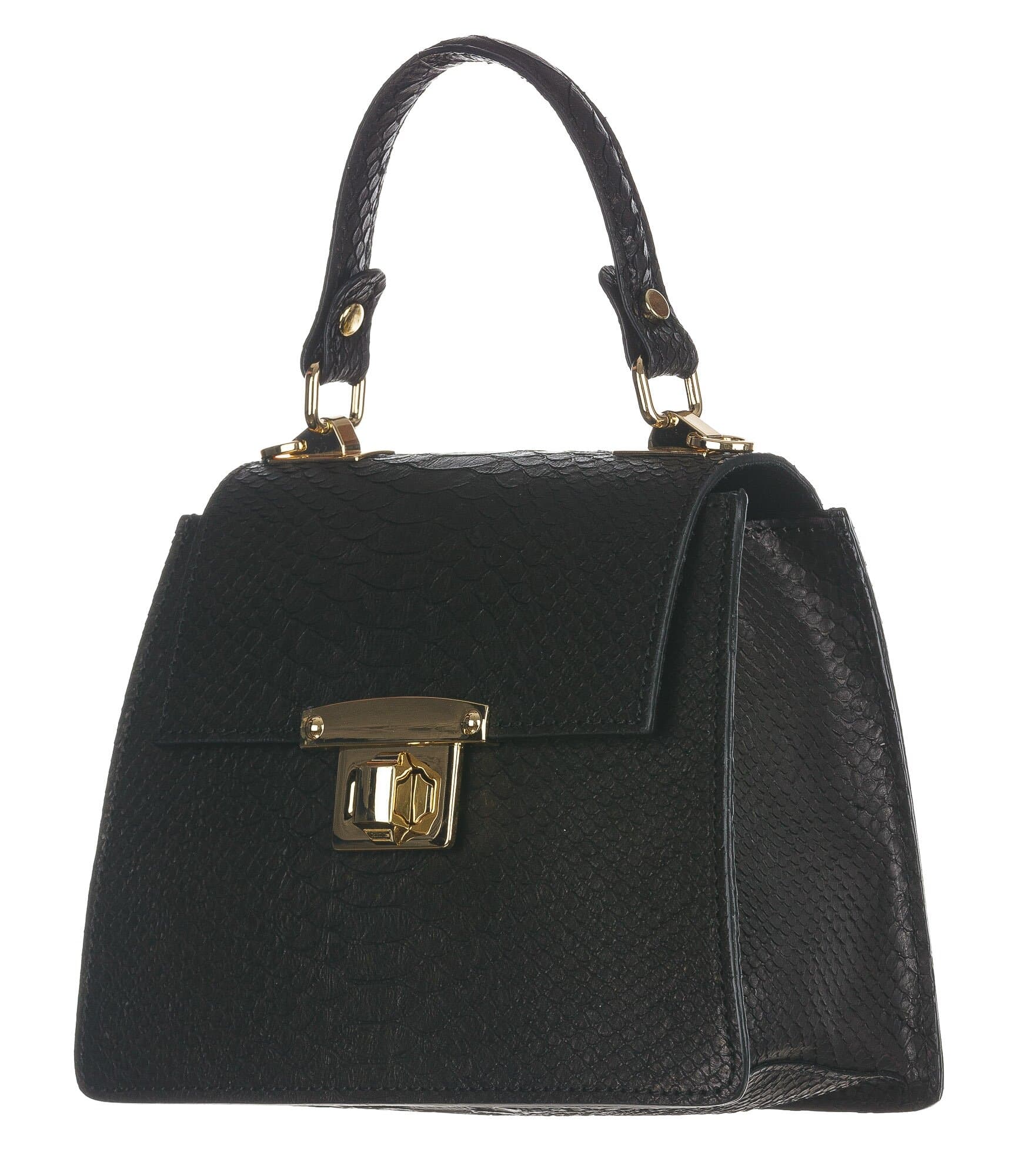 Borsa a mano / a tracolla da donna in vera pelle EVELINA, colore NERO, CHIAROSCURO, Made in Italy