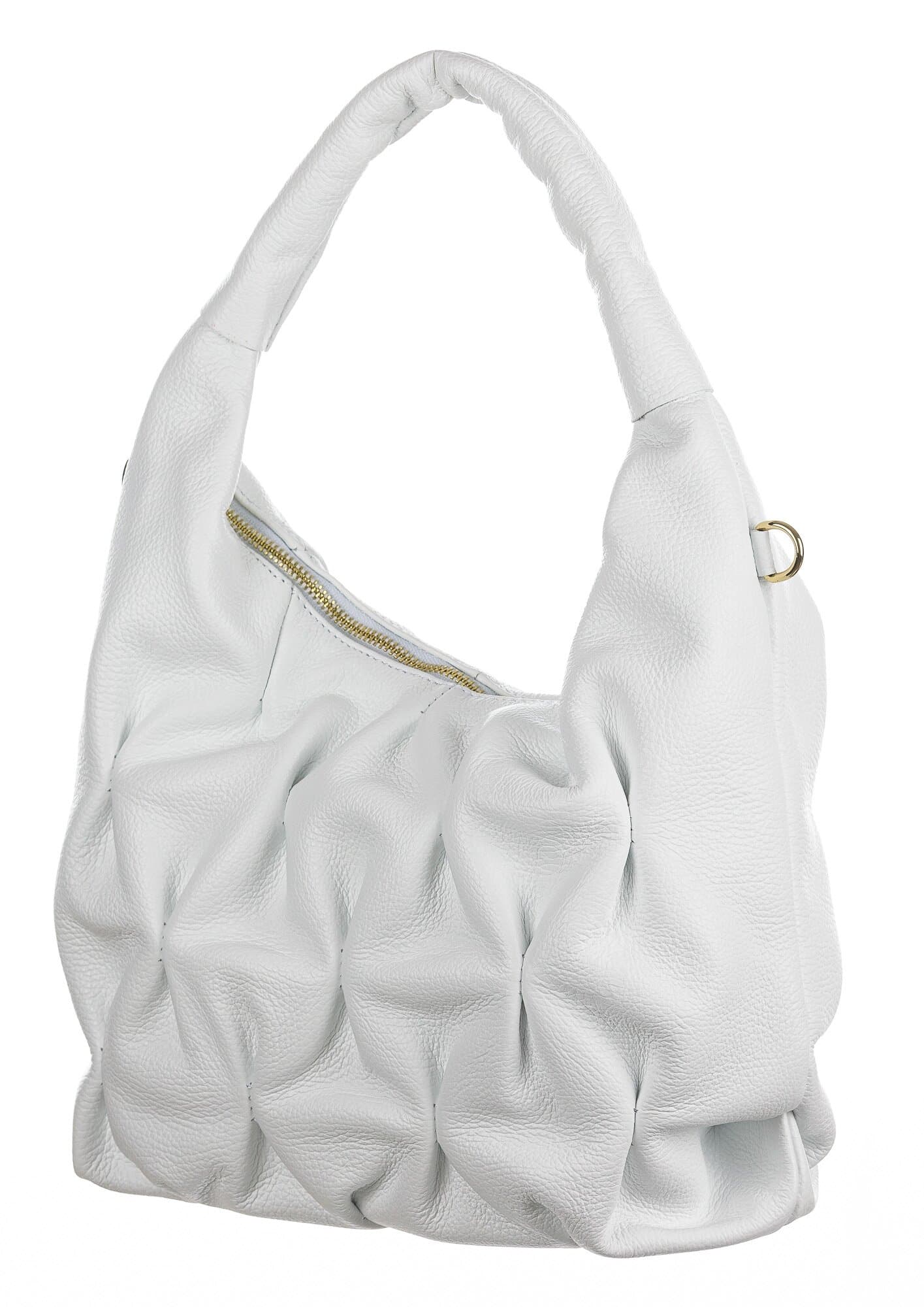 Borsa a spalla / tracolla da donna in vera pelle CRISTINA, colore BIANCO, CHIAROSCURO, Made in Italy