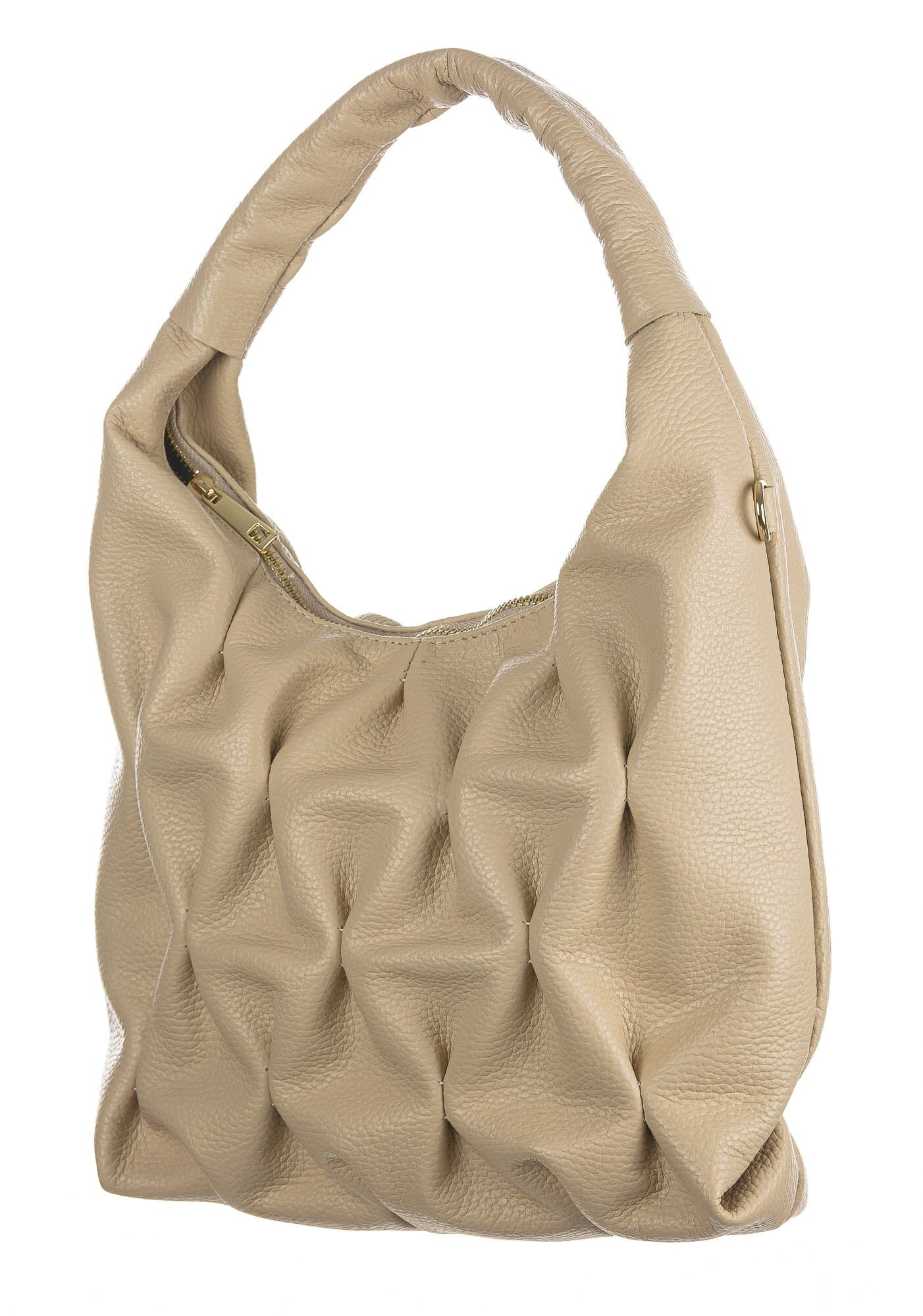 Borsa a spalla / tracolla da donna in vera pelle CRISTINA, colore BEIGE, CHIAROSCURO, Made in Italy