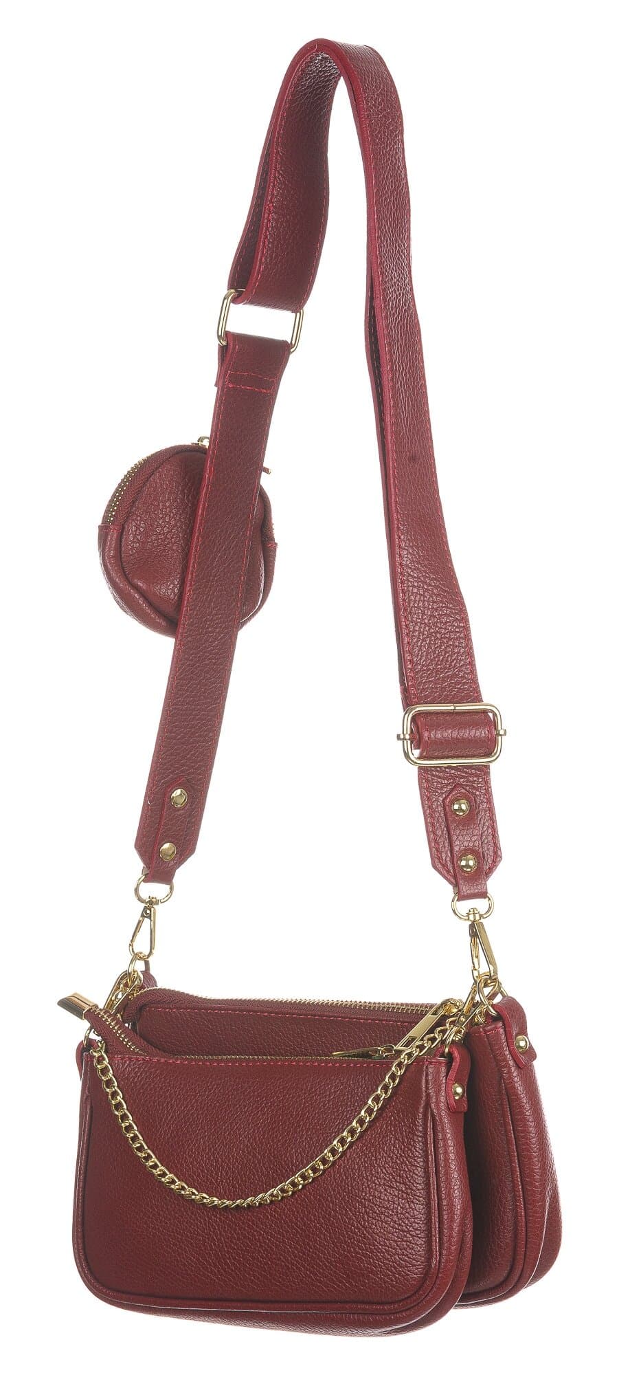 Borsa a spalla / tracolla da donna in vera pelle LILIANA, colore ROSSO, CHIAROSCURO, Made in Italy