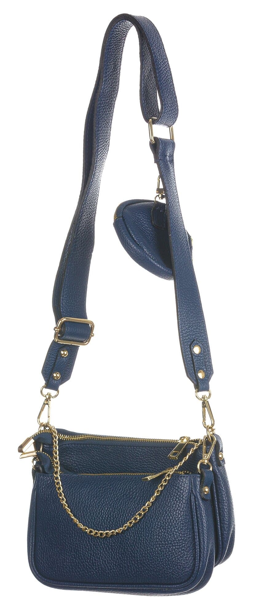 Borsa a spalla / tracolla da donna in vera pelle LILIANA, colore BLU, CHIAROSCURO, Made in Italy