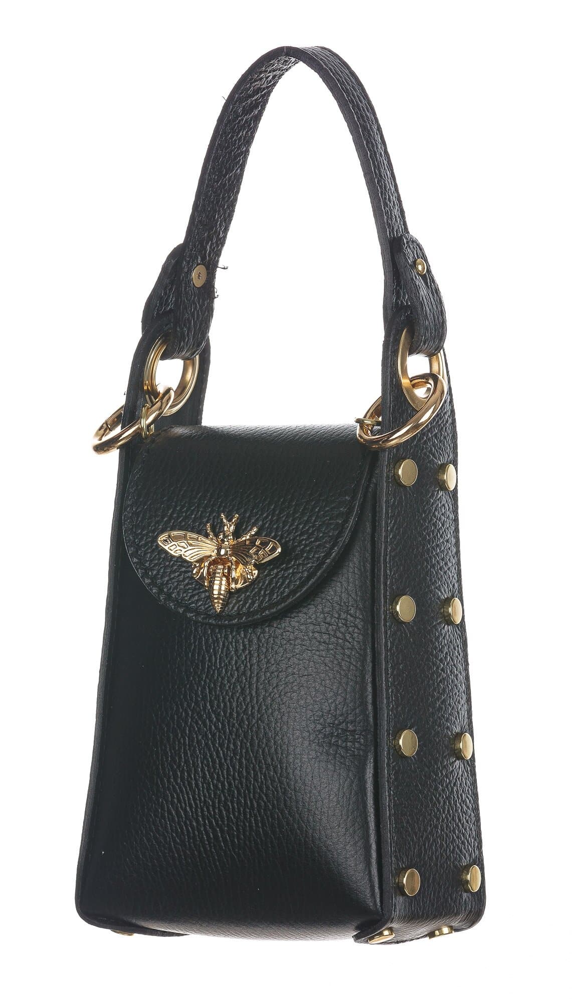 Borsa a mano / tracolla da donna in vera pelle AIDA BEE BAG, colore NERO, CHIAROSCURO, Made in Italy