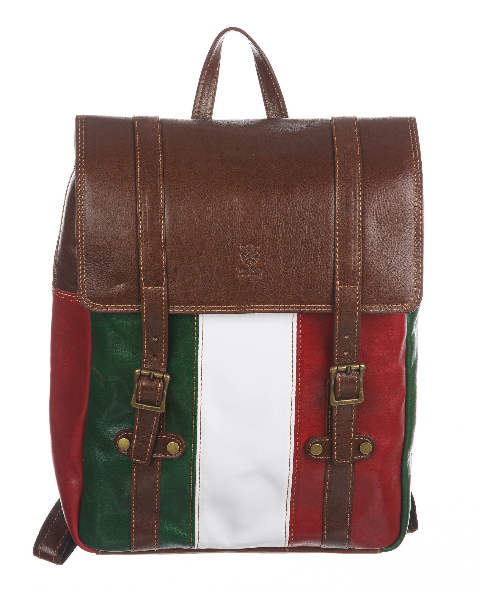 Genuine leather backpack MONTE SIBILLA, Tricolour Italian Flag, GREEN/WHITE/RED, CHIAROSCURO, MADE IN ITALY