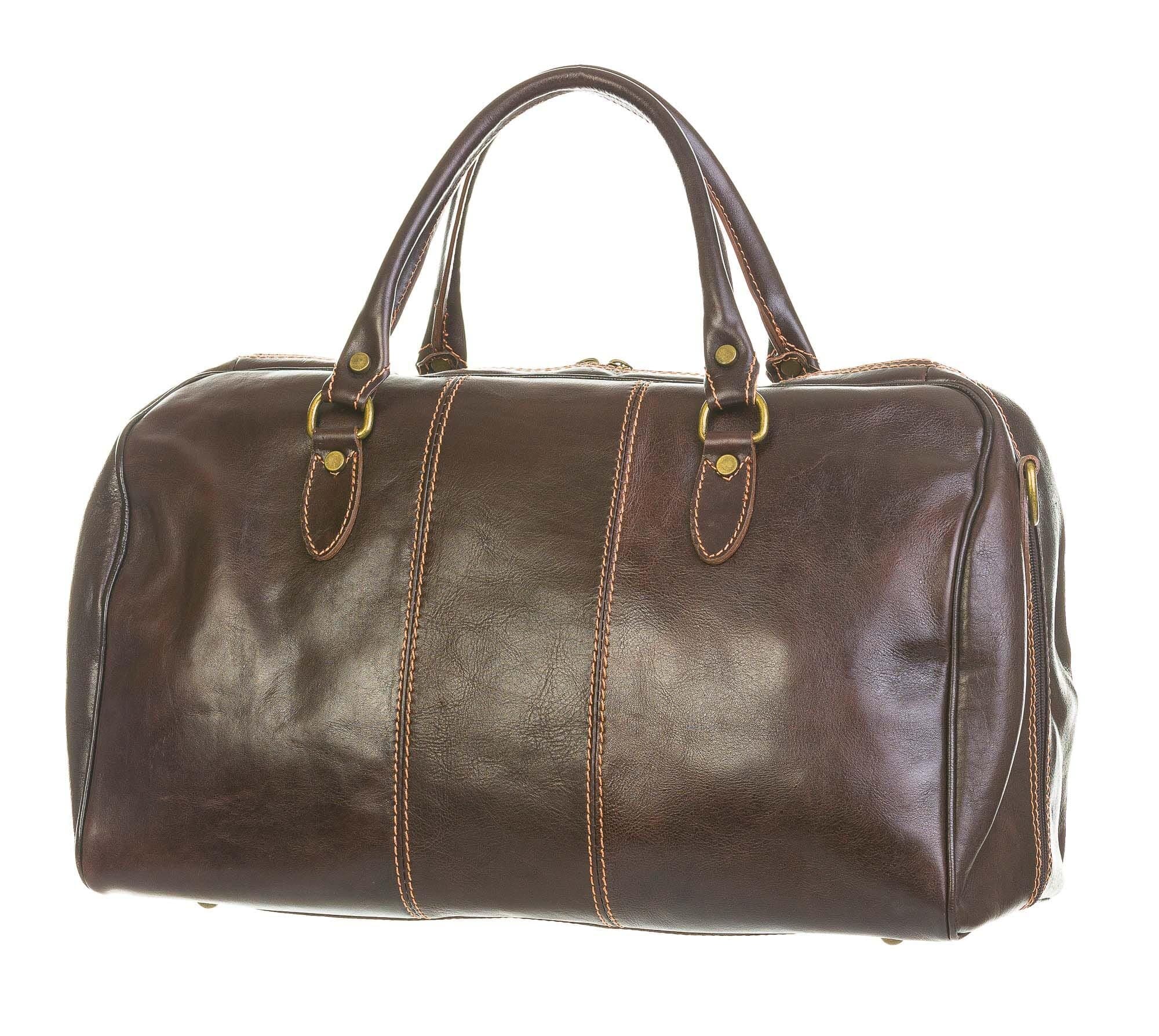 Borsa viaggio NILO SMALL in vera pelle primo fiore, colore TESTA DI MORO, CHIAROSCURO, Made in Italy