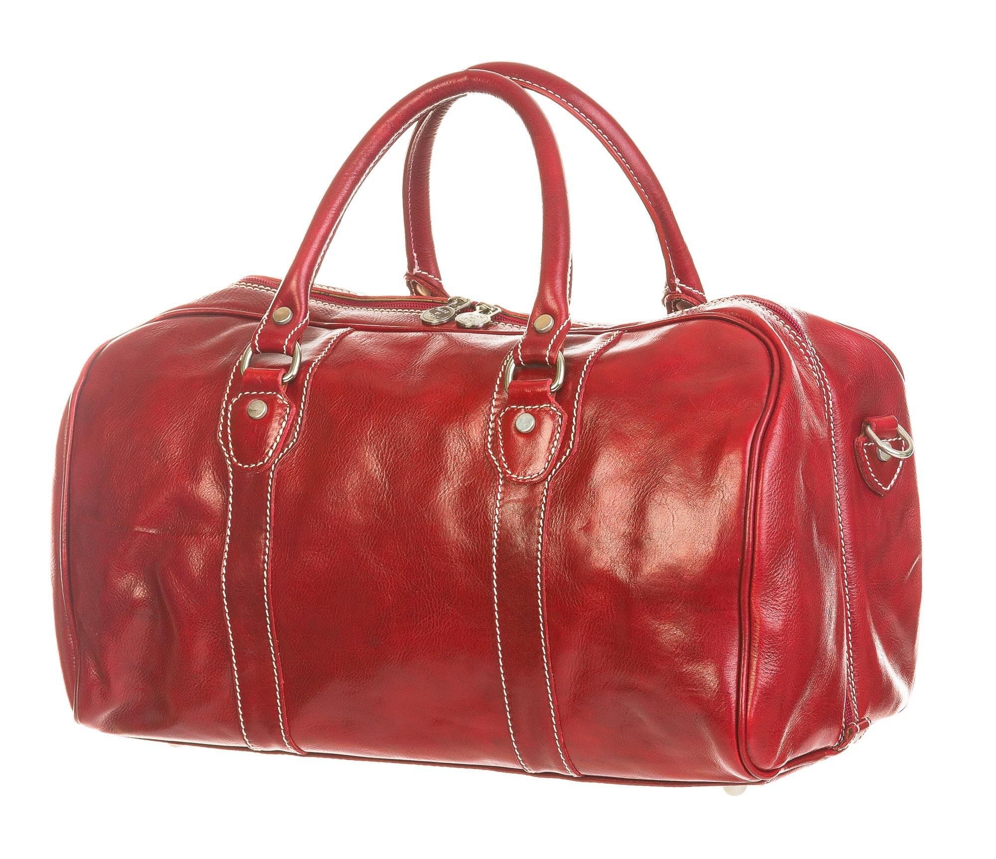 Borsa viaggio NILO SMALL in vera pelle primo fiore, colore ROSSO, CHIAROSCURO, Made in Italy