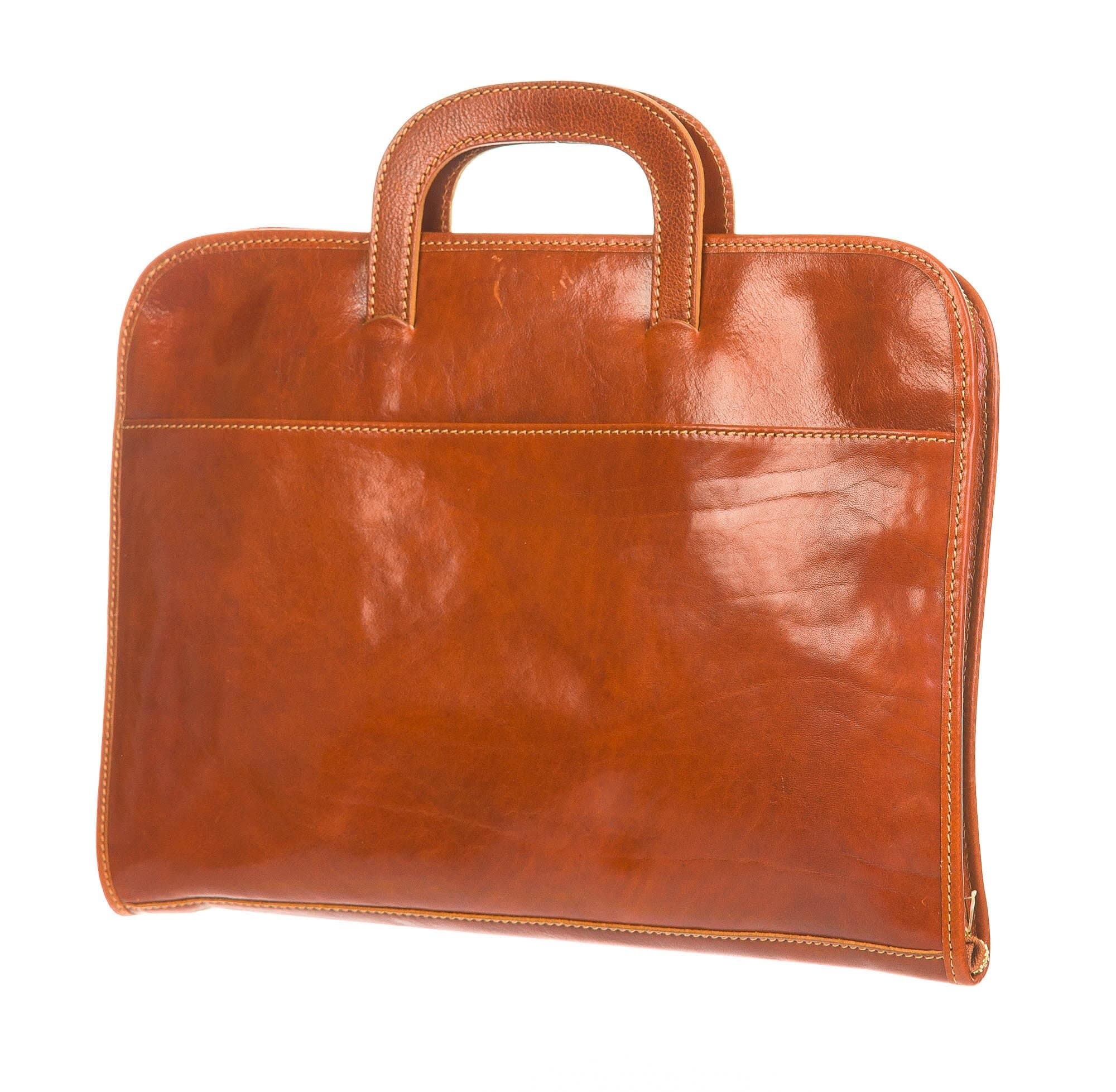 Cartella ufficio / lavoro in vera pelle CHIAROSCURO mod. ATTILIO, colore MIELE, Made in Italy.