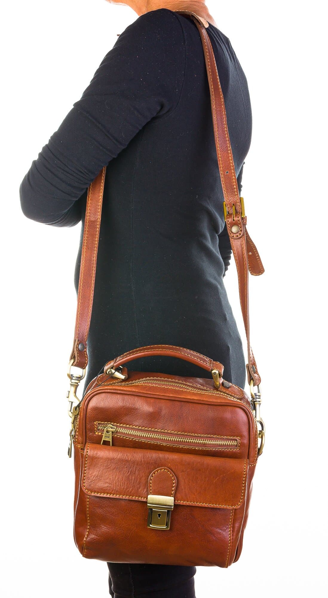Borsa a mano/tracolla da uomo in vera pelle RAOUL, colore MARRONE, CHIAROSCURO, Made in Italy